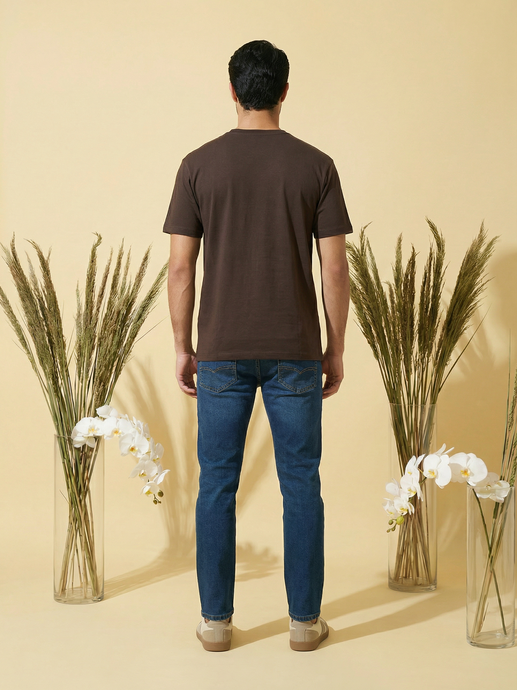 Men’s Dark Blue PP Spray Cropped Jeans Cotton Blend Stretch Denim