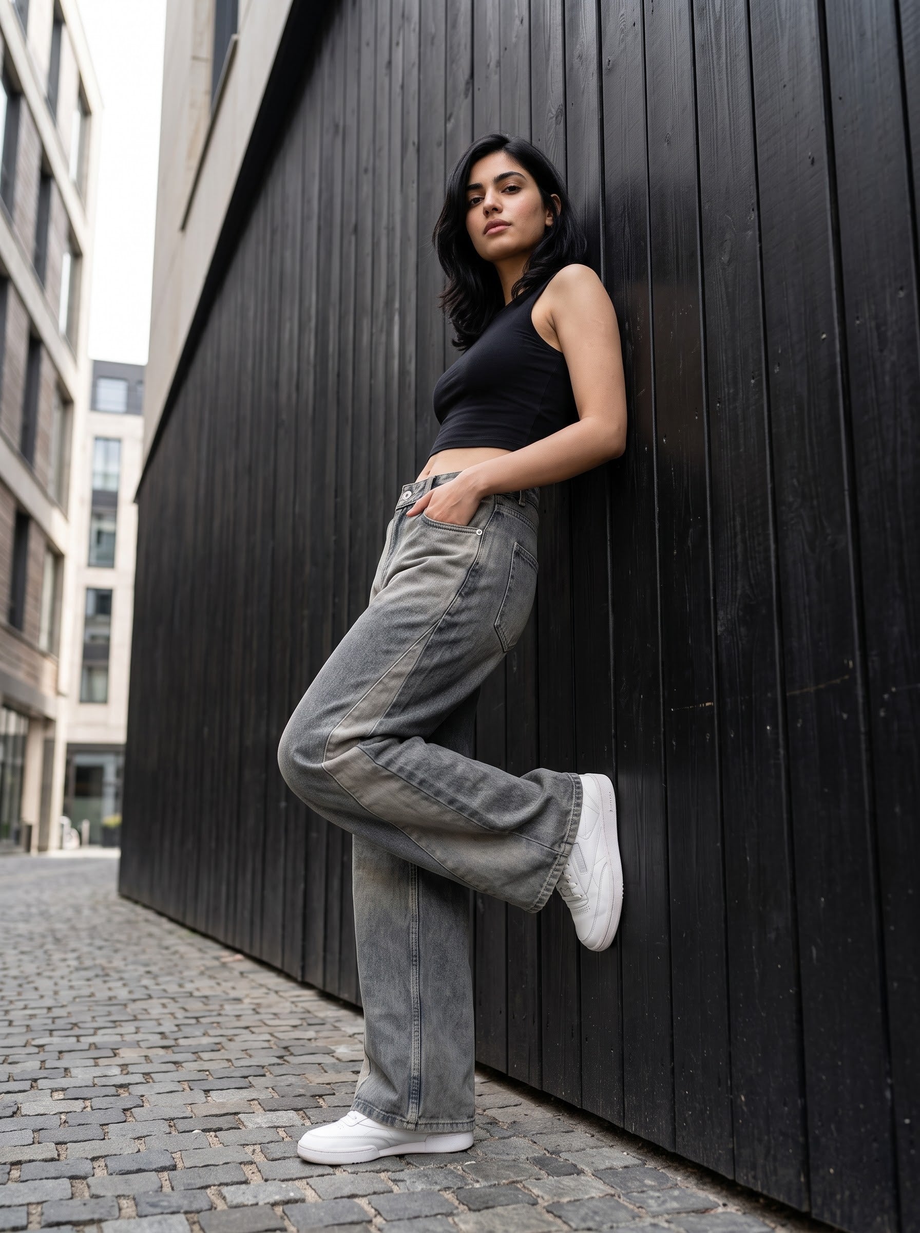 Women's Denim Blue Color Wide Leg Fit  Jeans