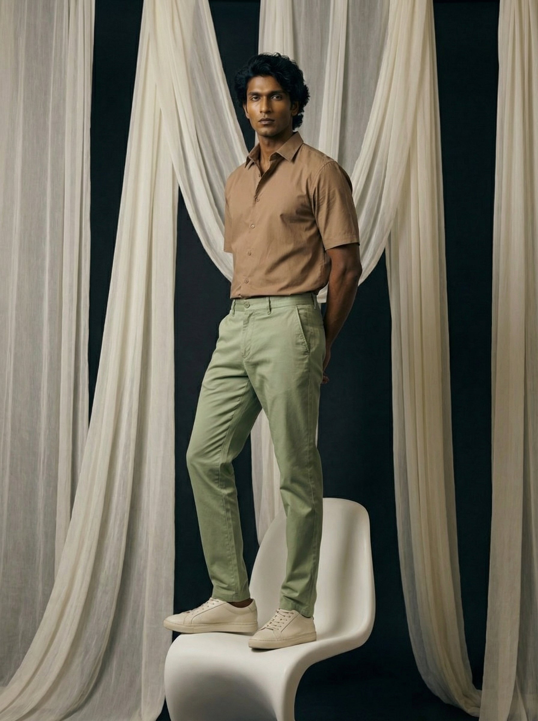 Men’s Regular Fit Chinos Pista Cotton Twill Contrast Detail