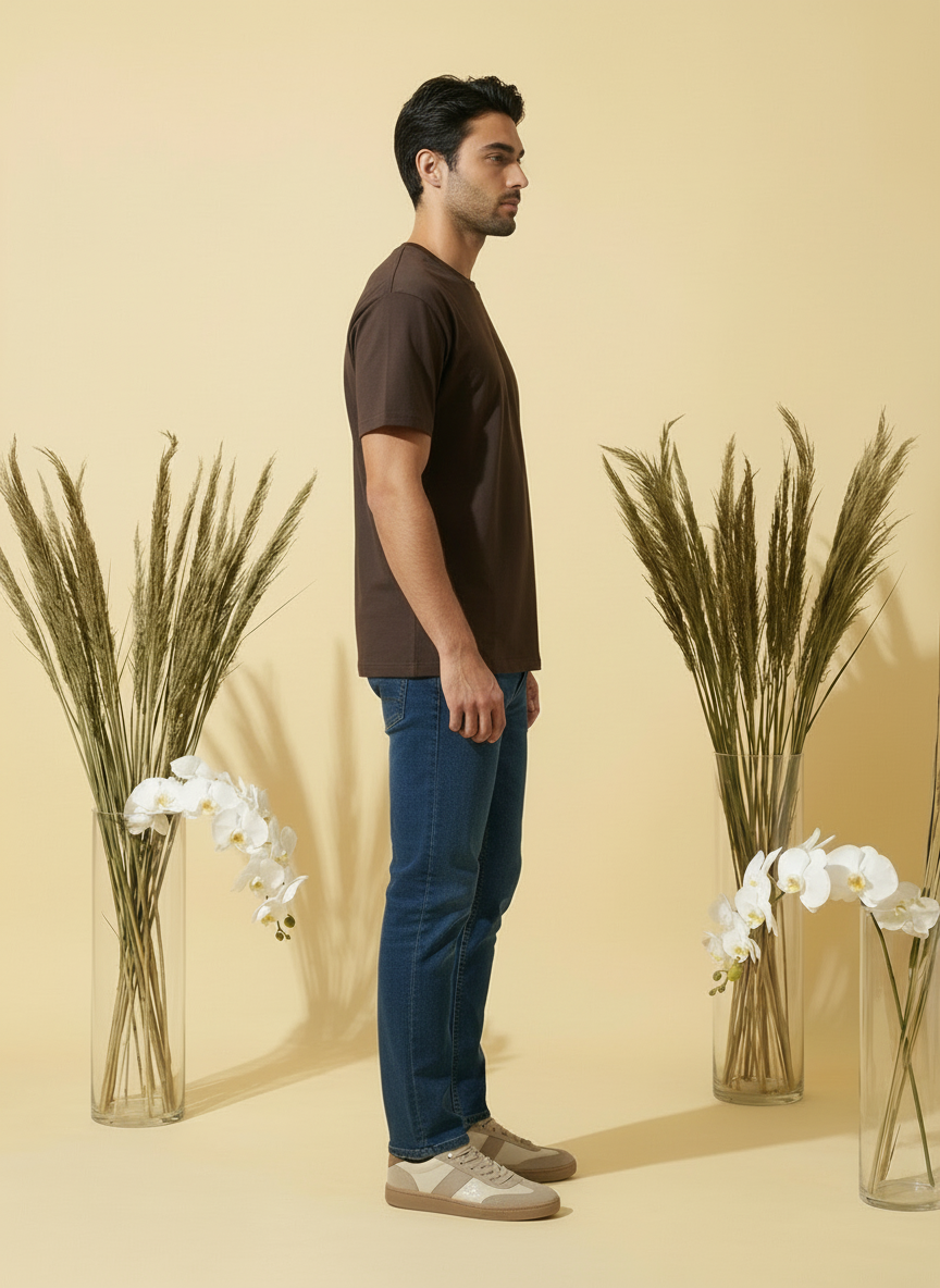 Men’s Dark Blue PP Spray Cropped Jeans Cotton Blend Stretch Denim