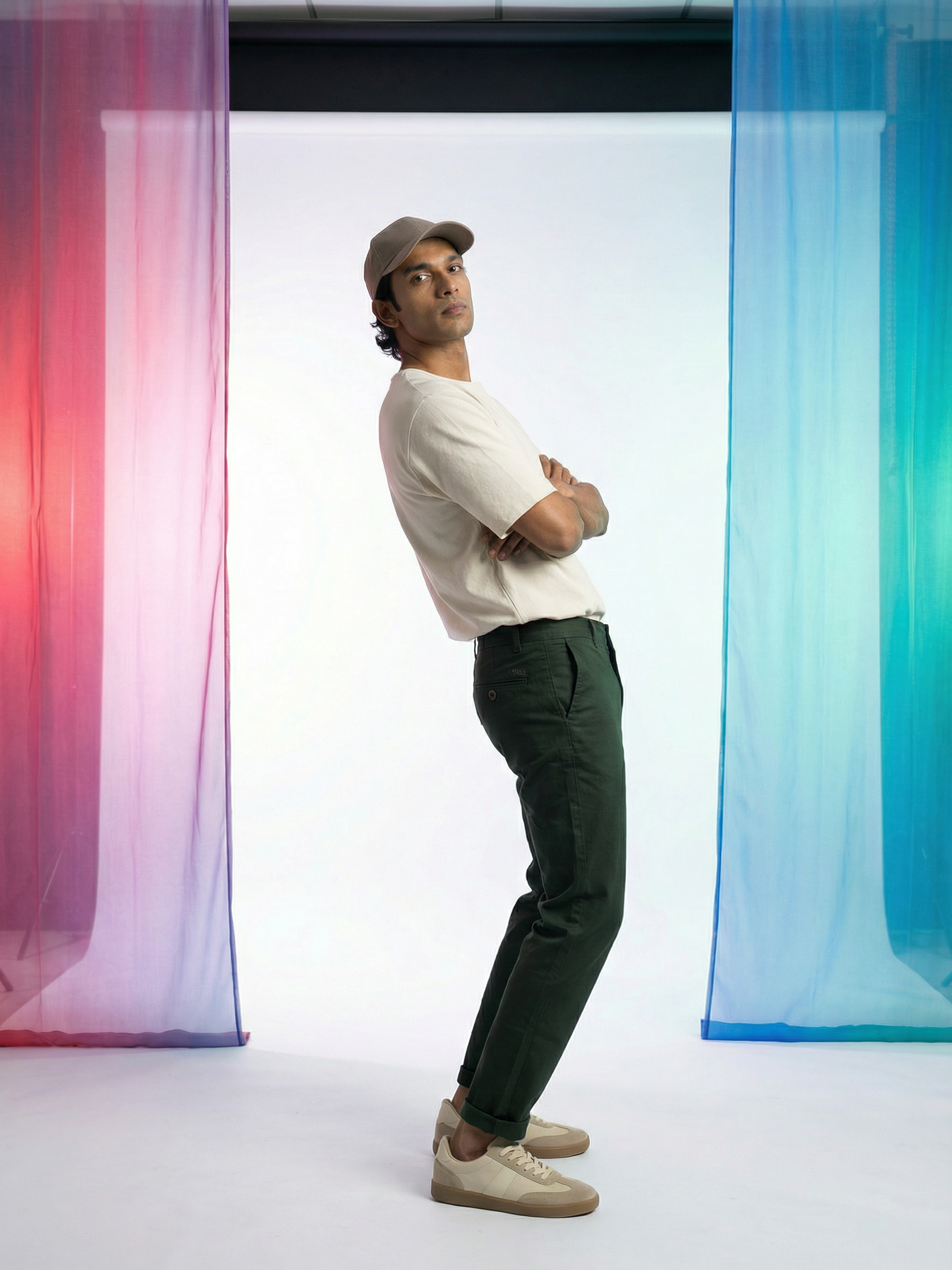 Men’s Regular Fit Chinos Dark Green Cotton Twill with Contrast Piping