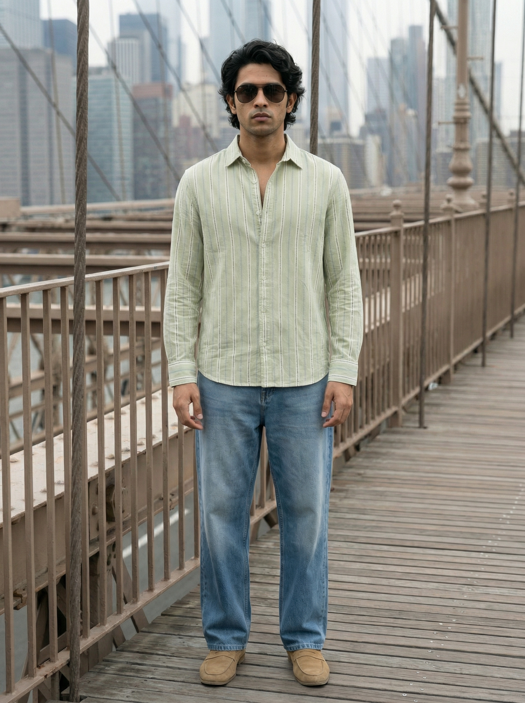 Men’s Relaxed Fit Cotton Green Check Shirt