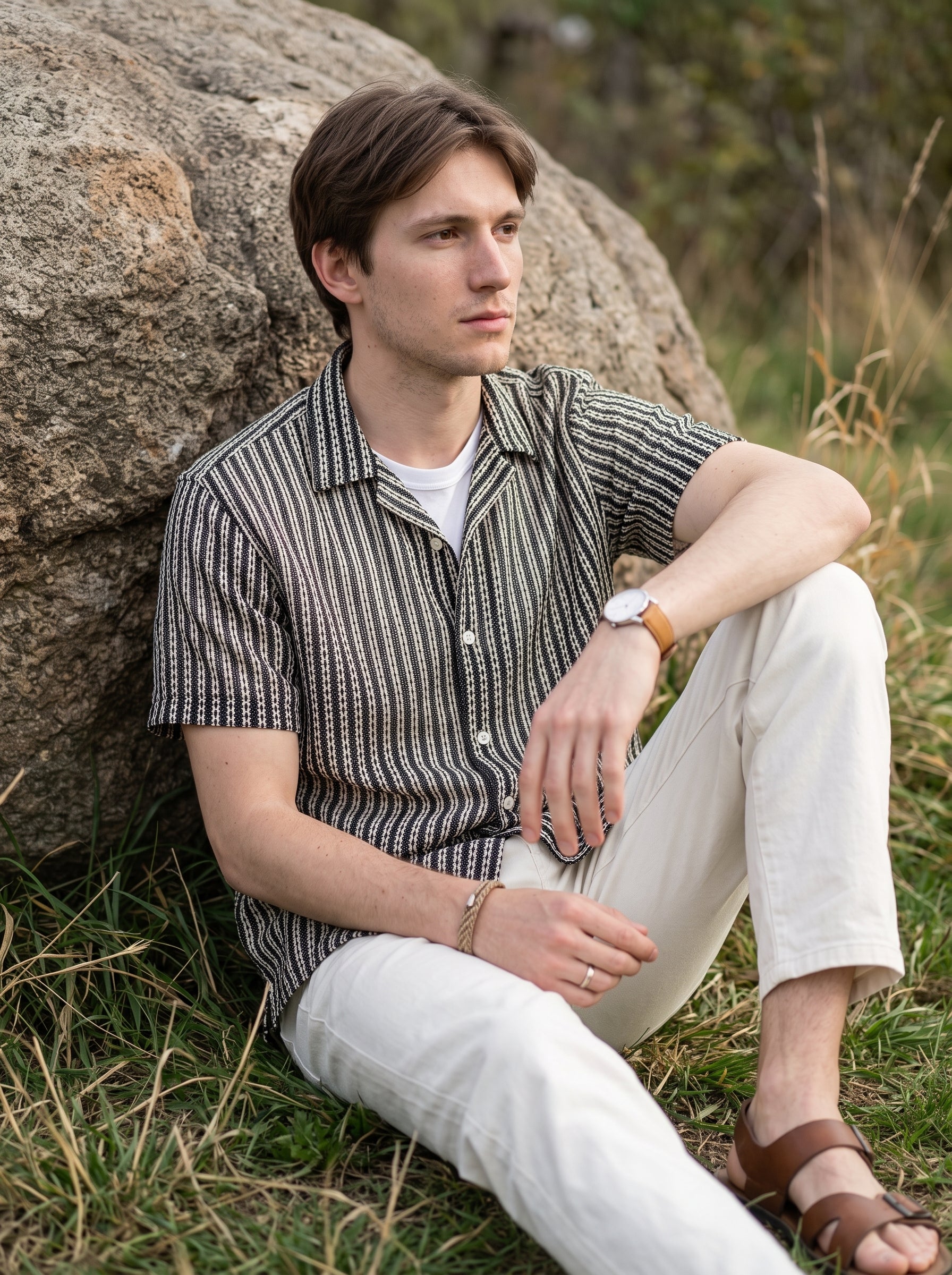Men's Crochet Black Relaxed Fit Shirt