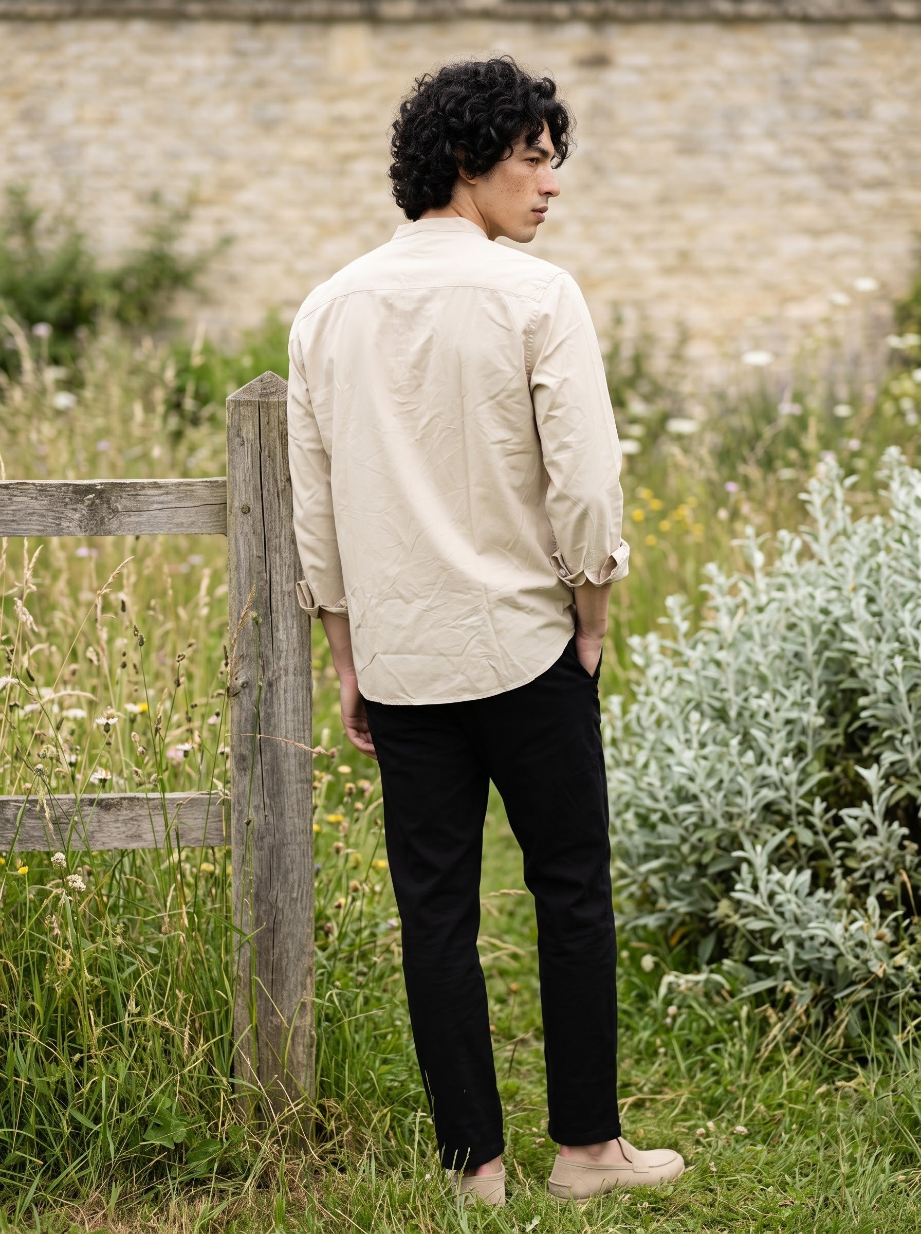 Men's Lyocell Linen Bone Color Relaxed Fit Shirt