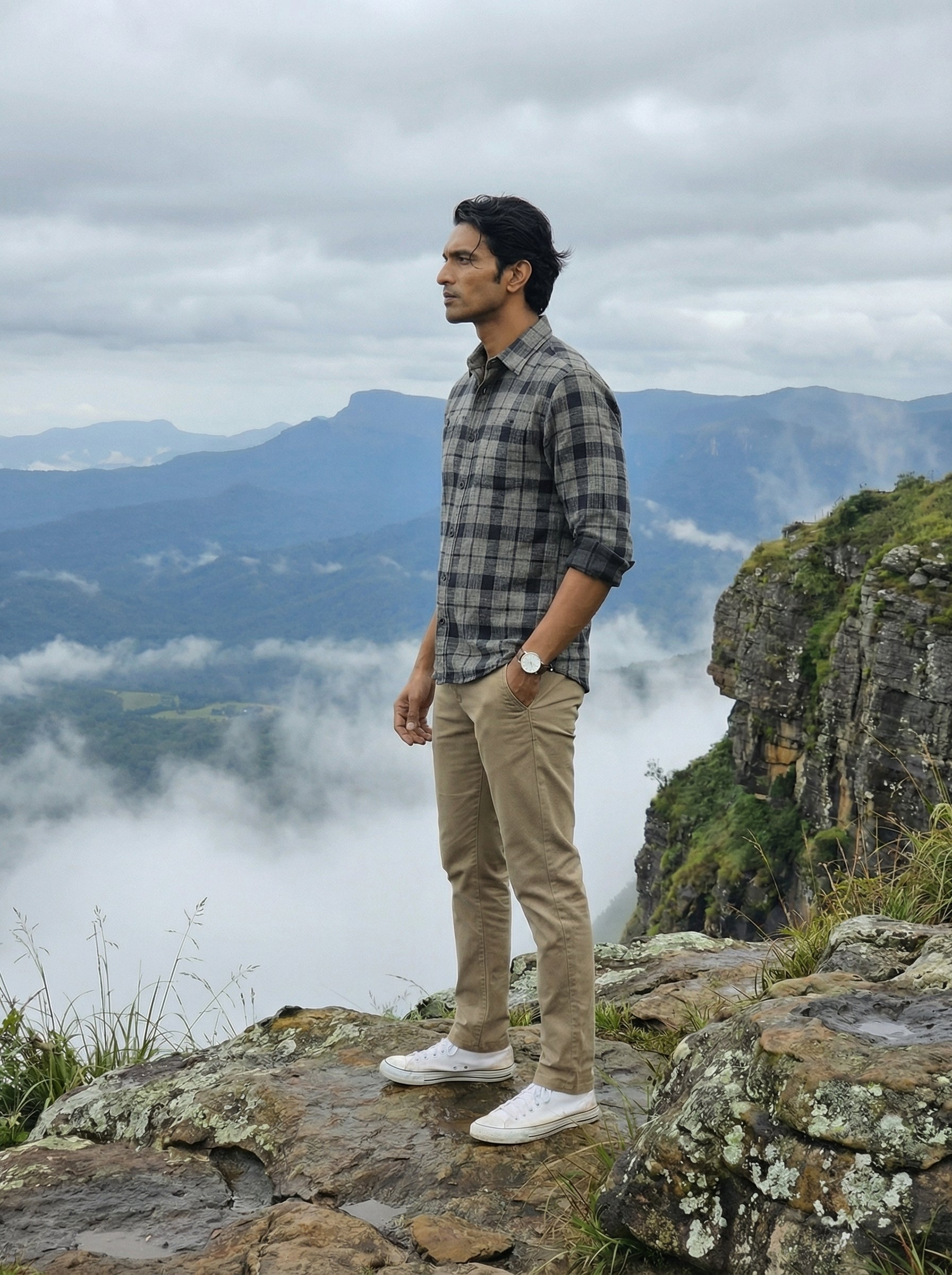 Men’s Oversized Cotton Navy Check Shirt
