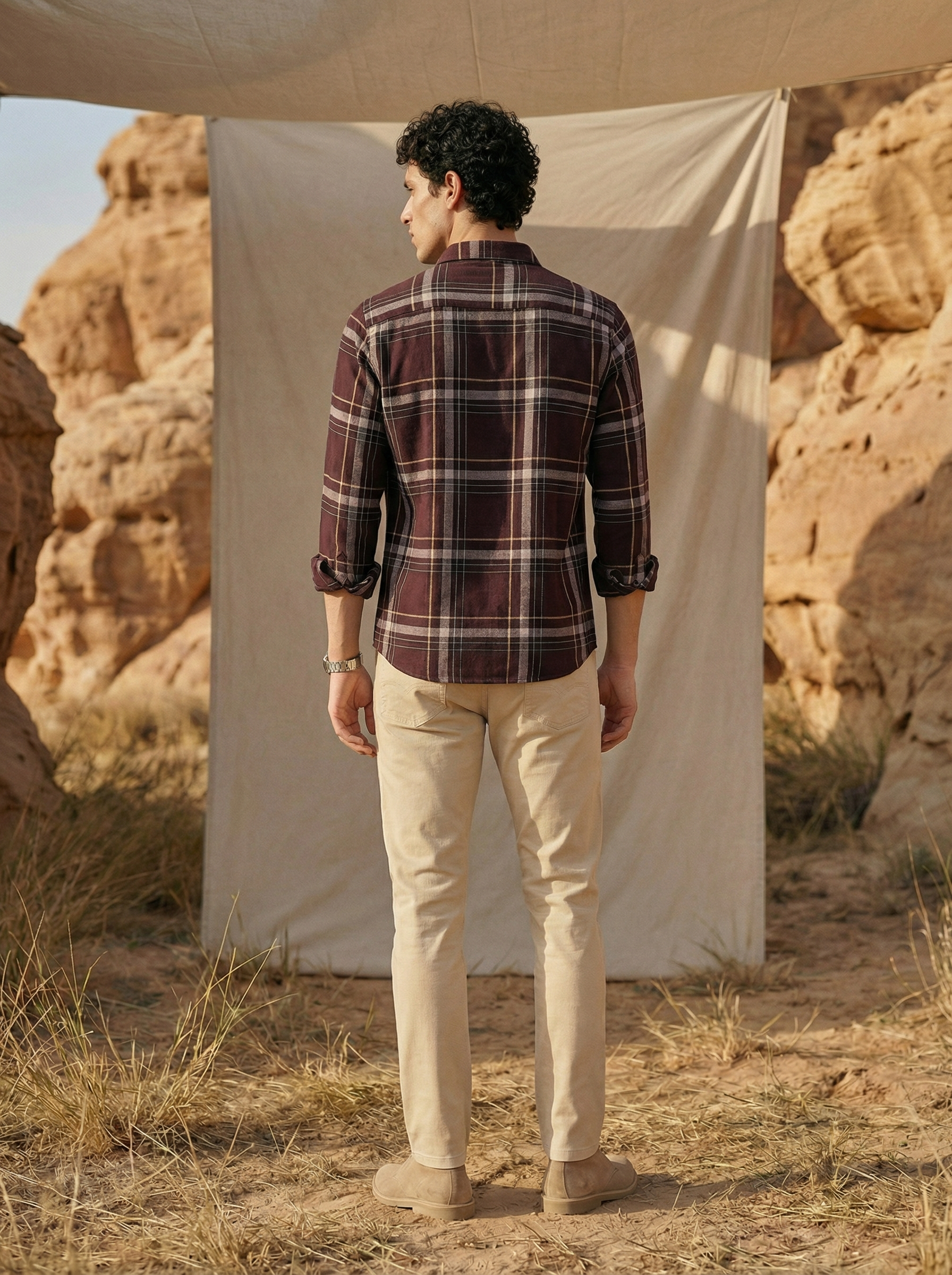 Men’s Wine Relaxed Fit Checked Shirt