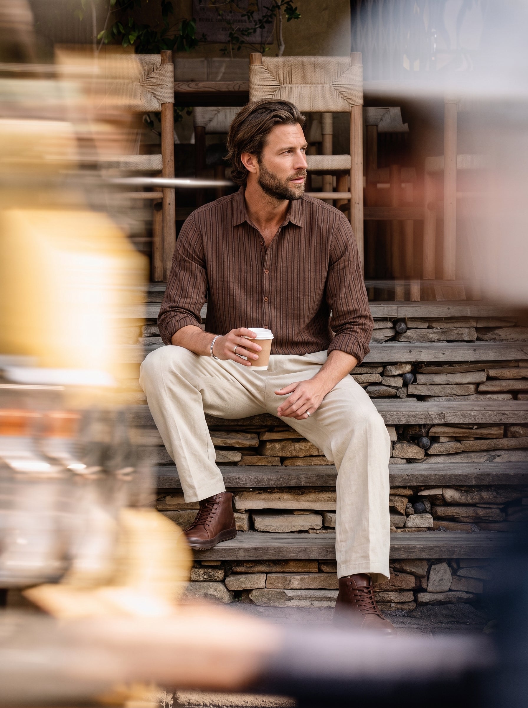 Men's Cotton Stripes Walnut Regular Fit Shirt