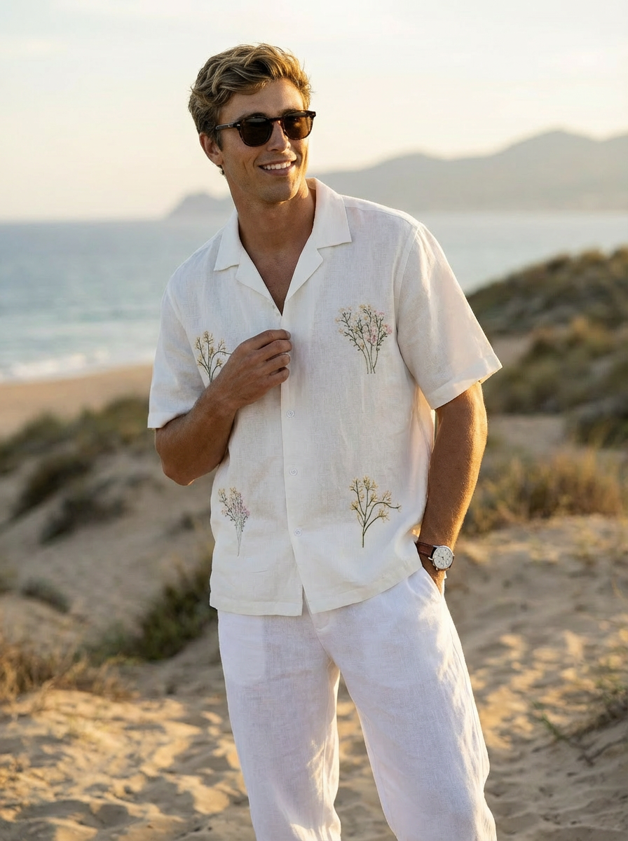 Off White Oversized Fit Natural Organic Flax Shirt