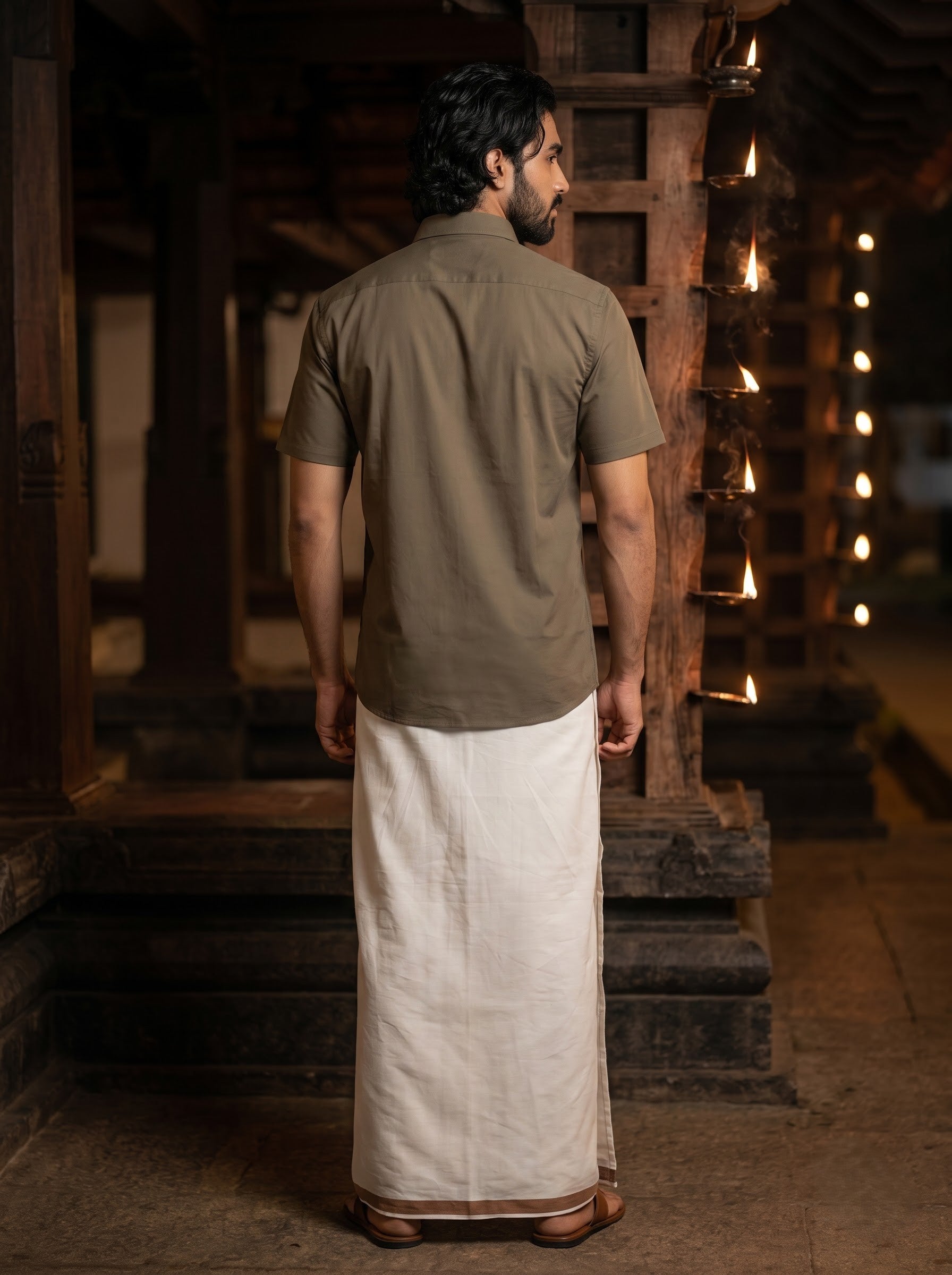 Men's Trigene Knit Wood Color Regular Fit Theyyam Printed Shirt