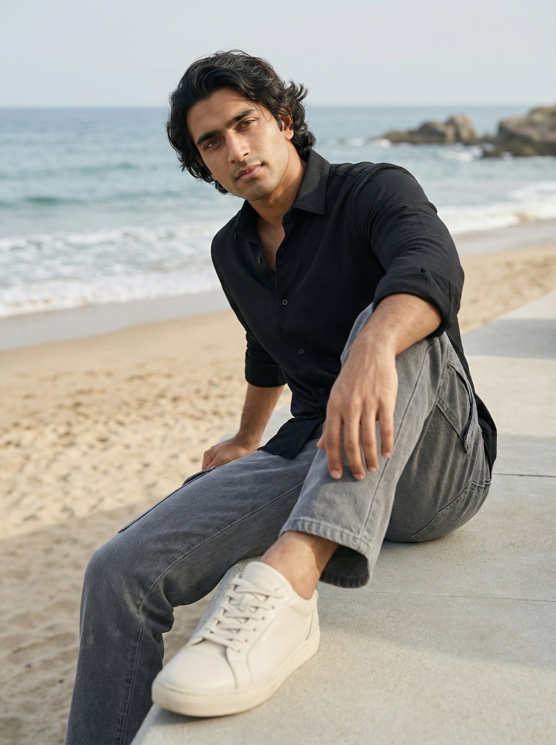Men’s Relaxed Fit Black Dobby Lycra Shirt