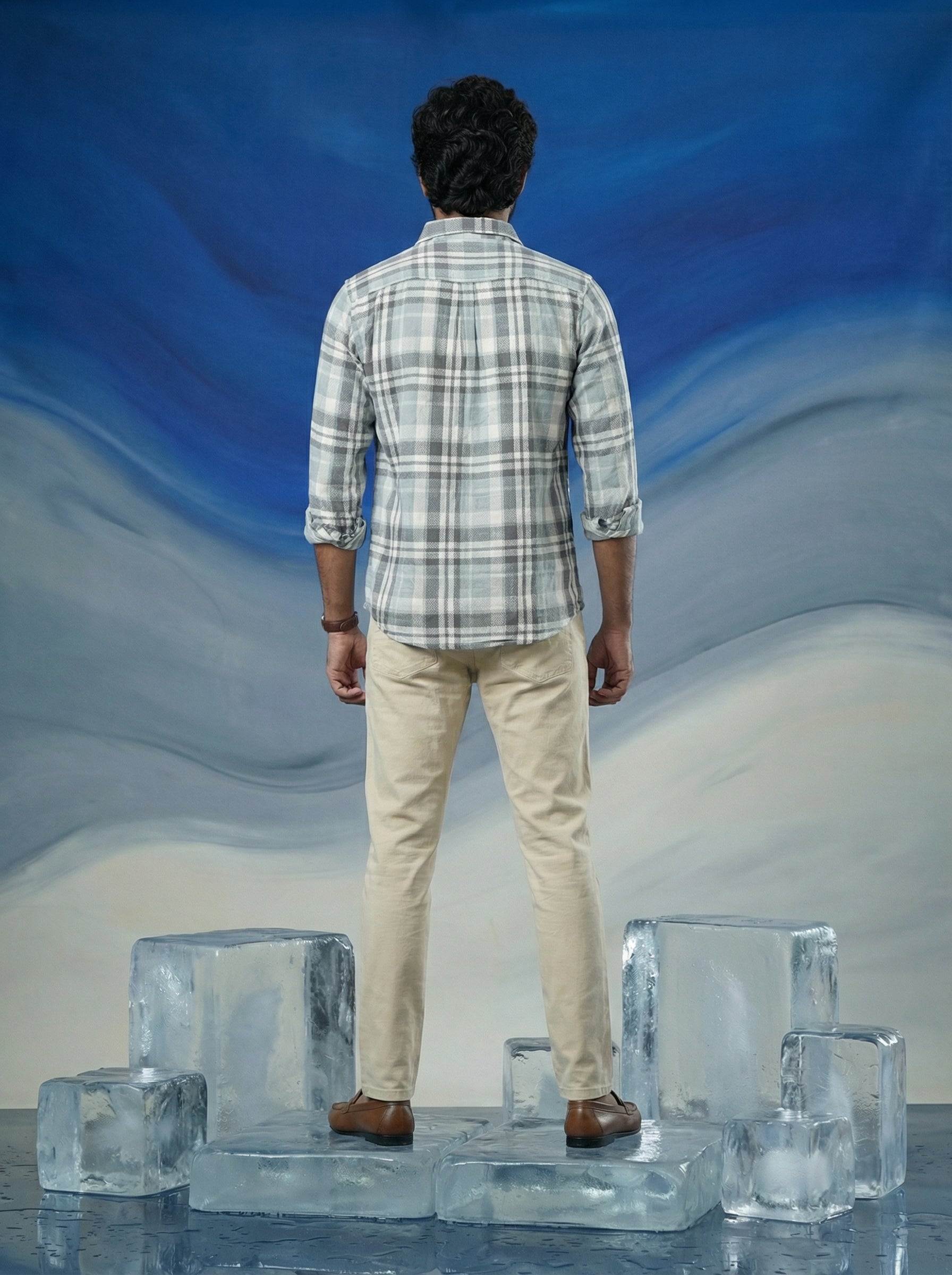 Men’s Regular Fit Grey Cotton Check Shirt