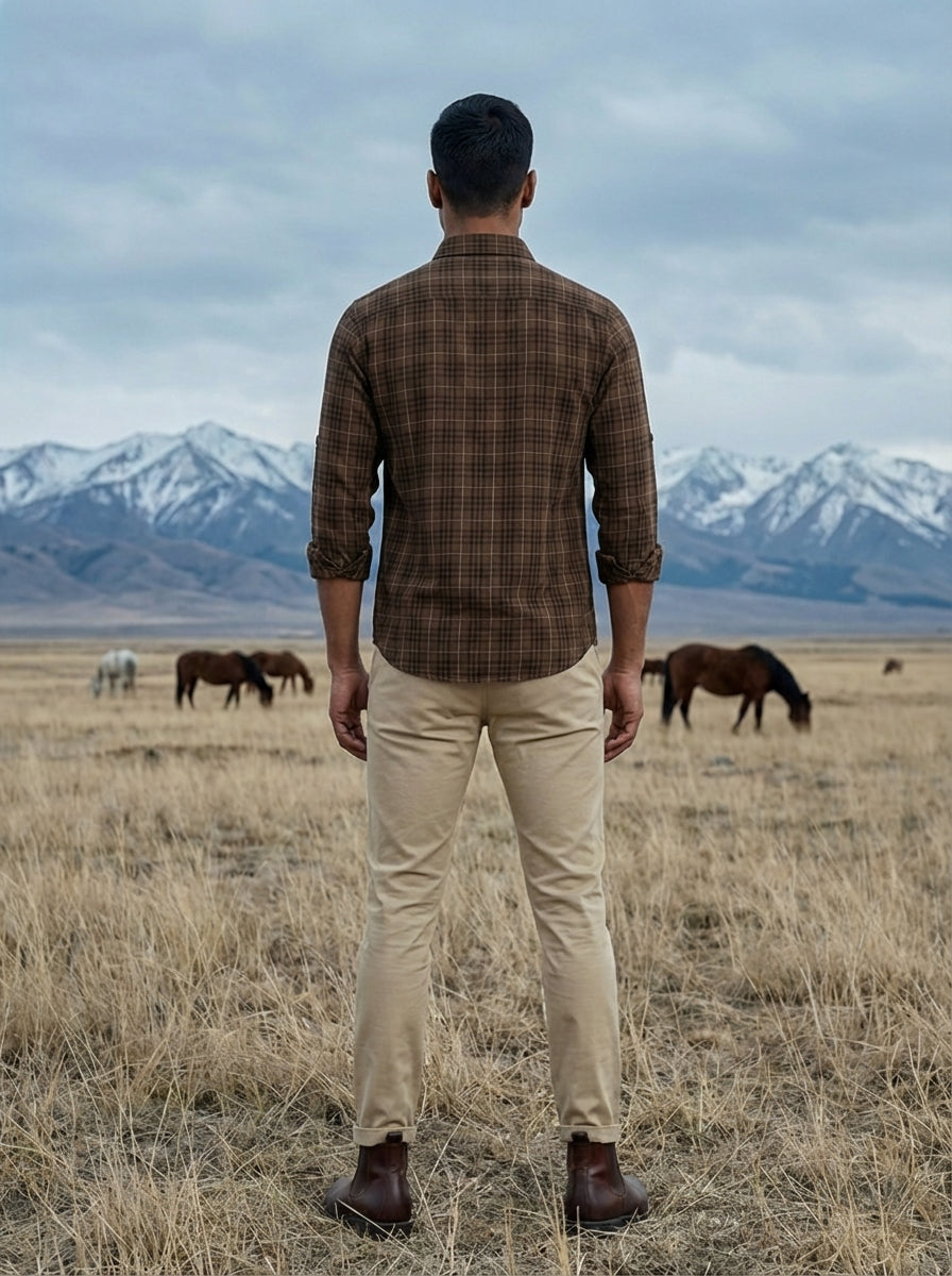 Men’s Brown Relaxed Fit Checked Shirt