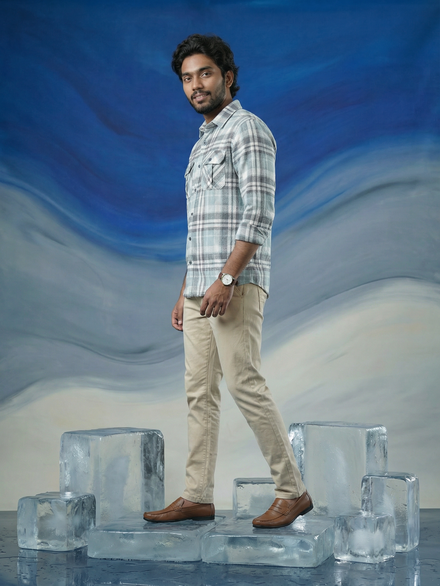 Men’s Regular Fit Grey Cotton Check Shirt