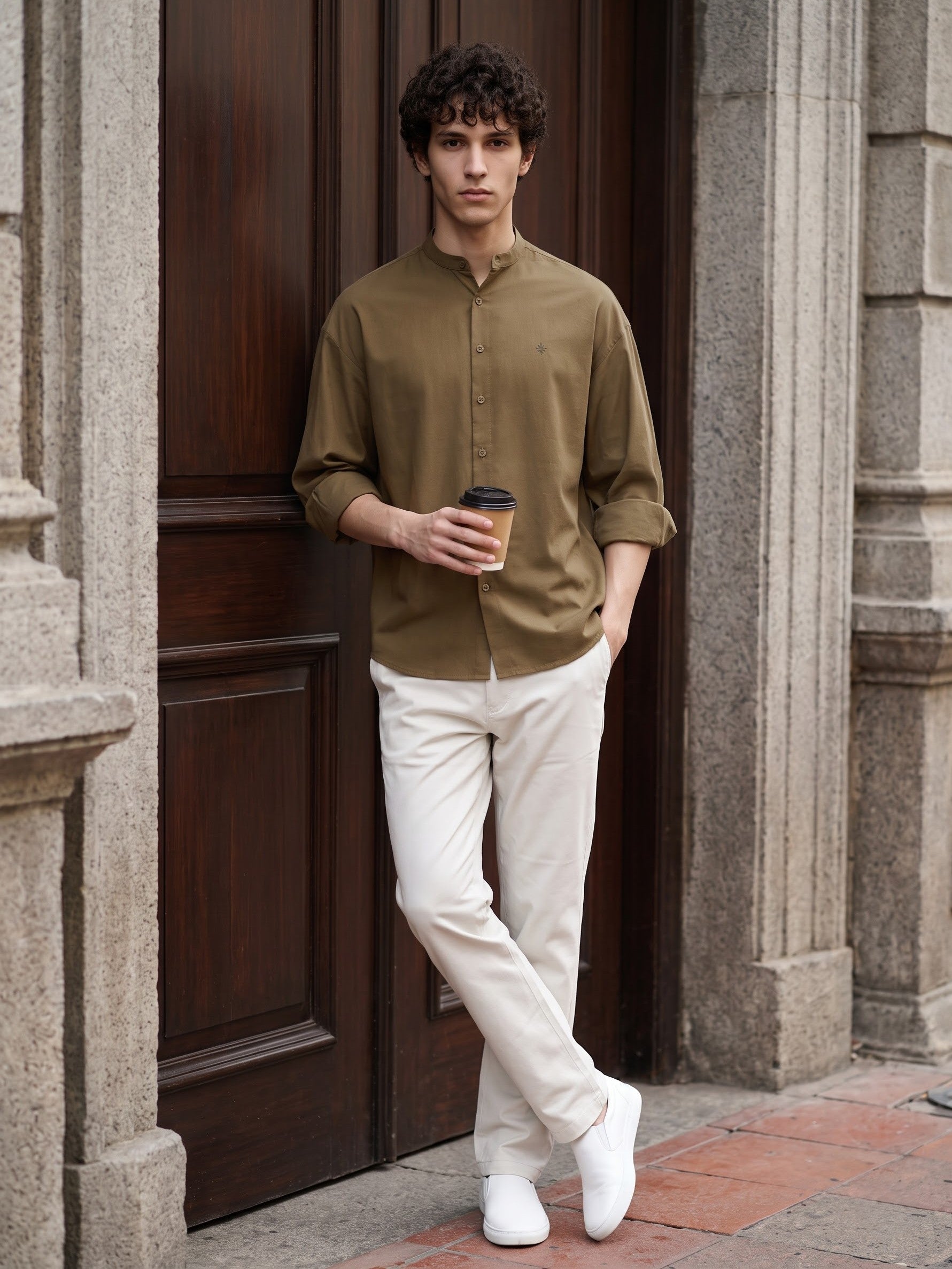 Men's Lyocell Linen Mustard Color Relaxed Fit Shirt