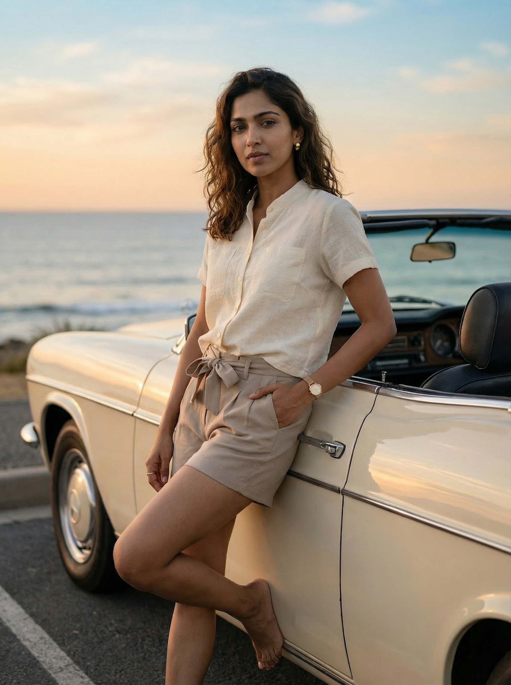 White Regular Fit Chinese Collar Shirt