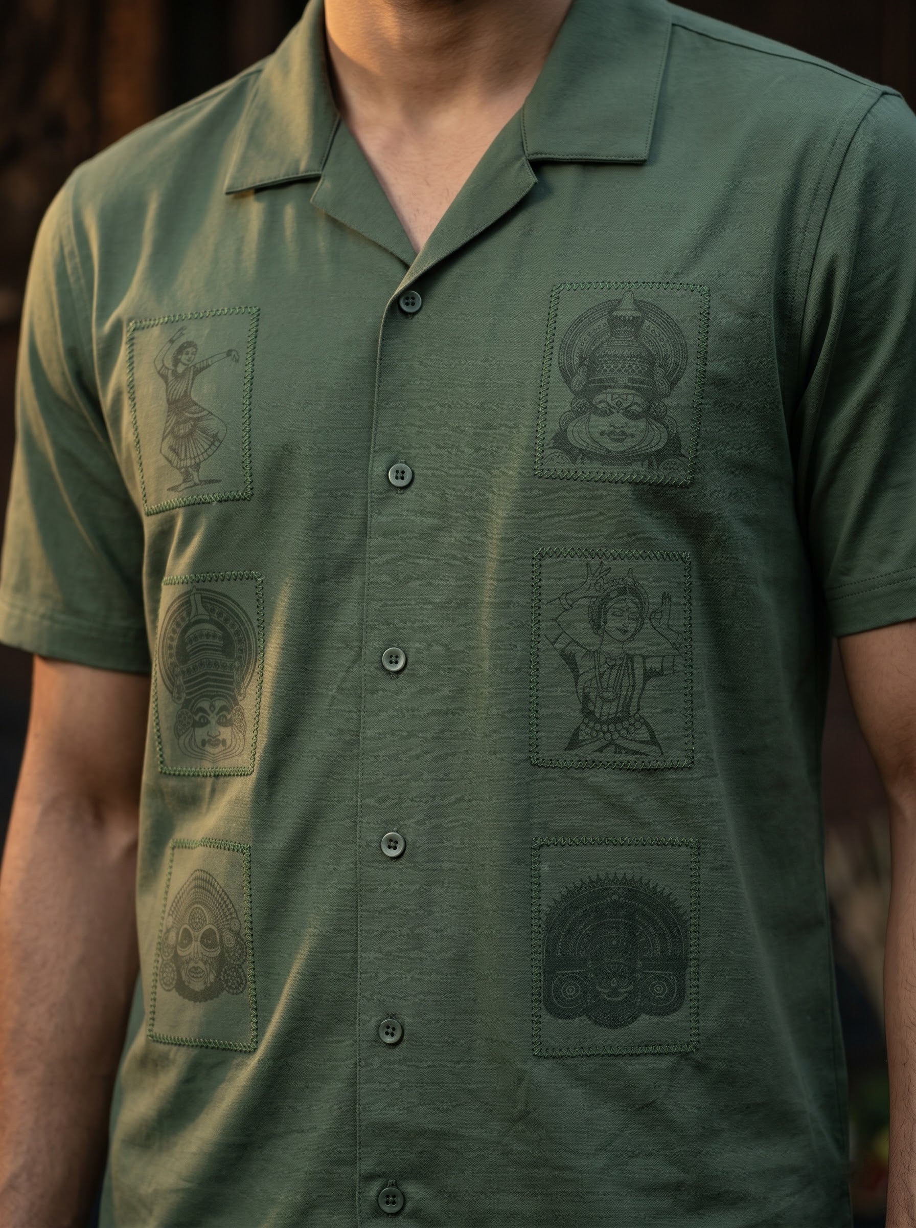 Men's Trigene Knit Dark Green Color Regular Fit  Embroidered Shirt