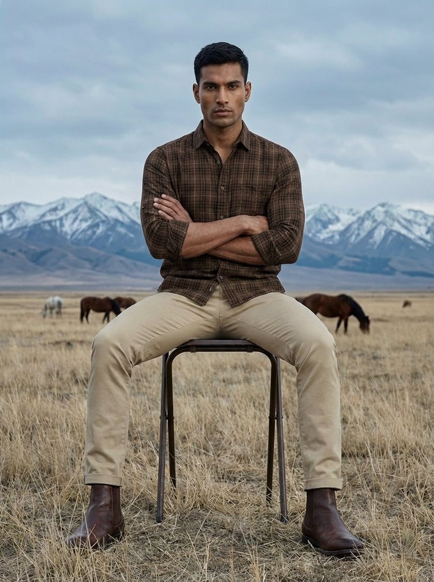 Men’s Brown Relaxed Fit Checked Shirt