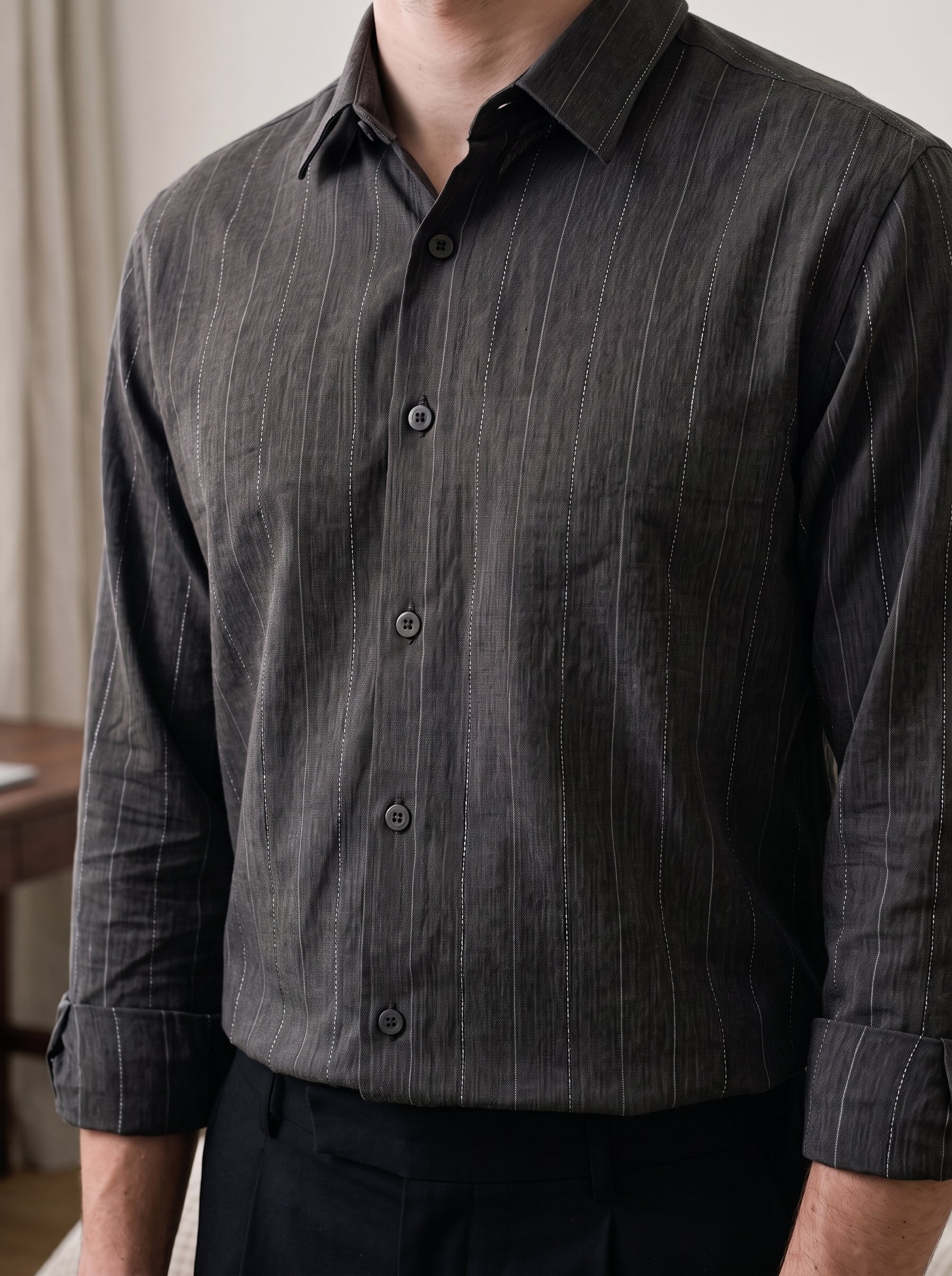 Men's Cotton Stripes Midnight Regular Fit Shirt