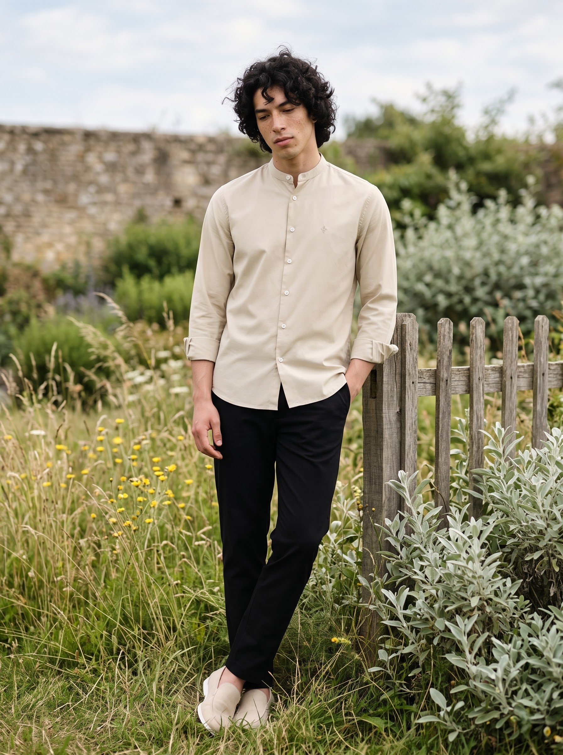 Men's Lyocell Linen Bone Color Relaxed Fit Shirt