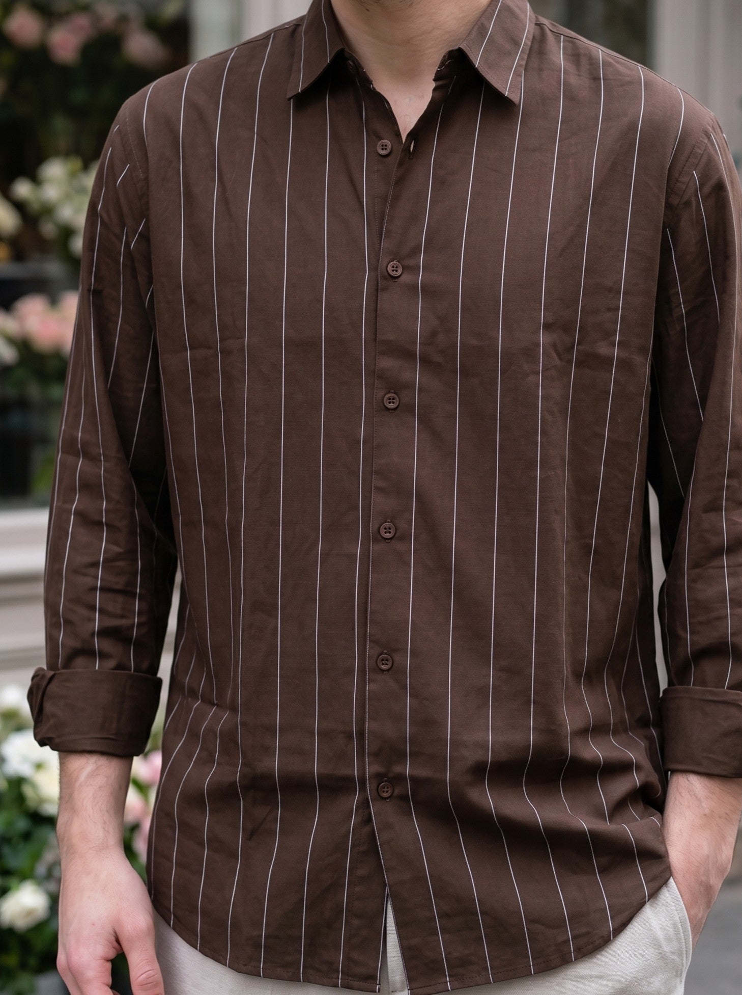 Men's Cotton Modal Stripes Brown Regular Fit Shirt