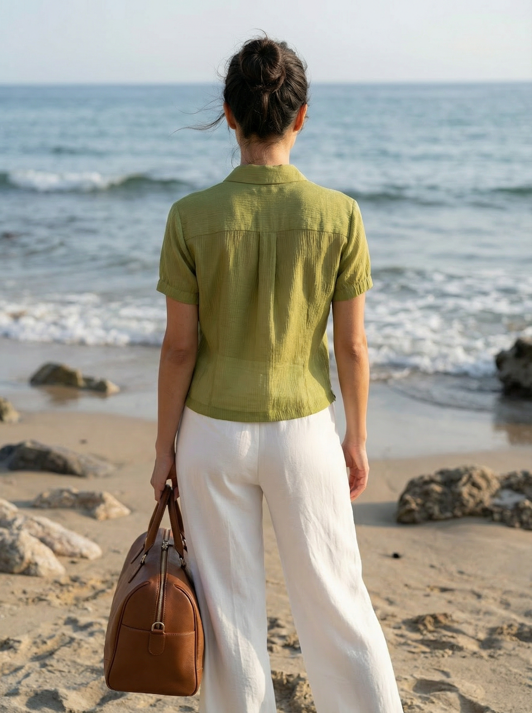 Green Regular Fit Chinese Collar Shirt