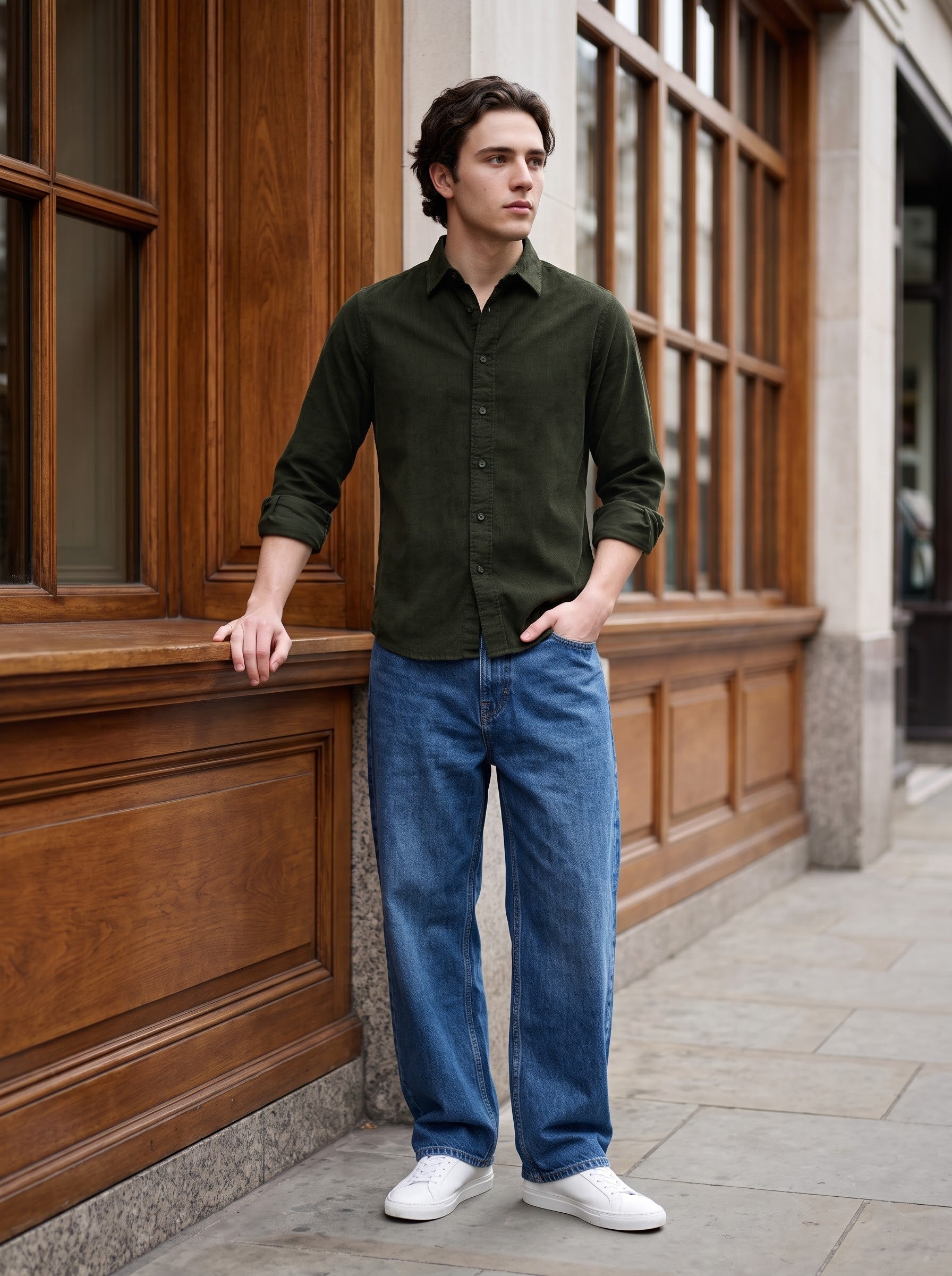 Men's Corduroy Green Regular Fit Shirt