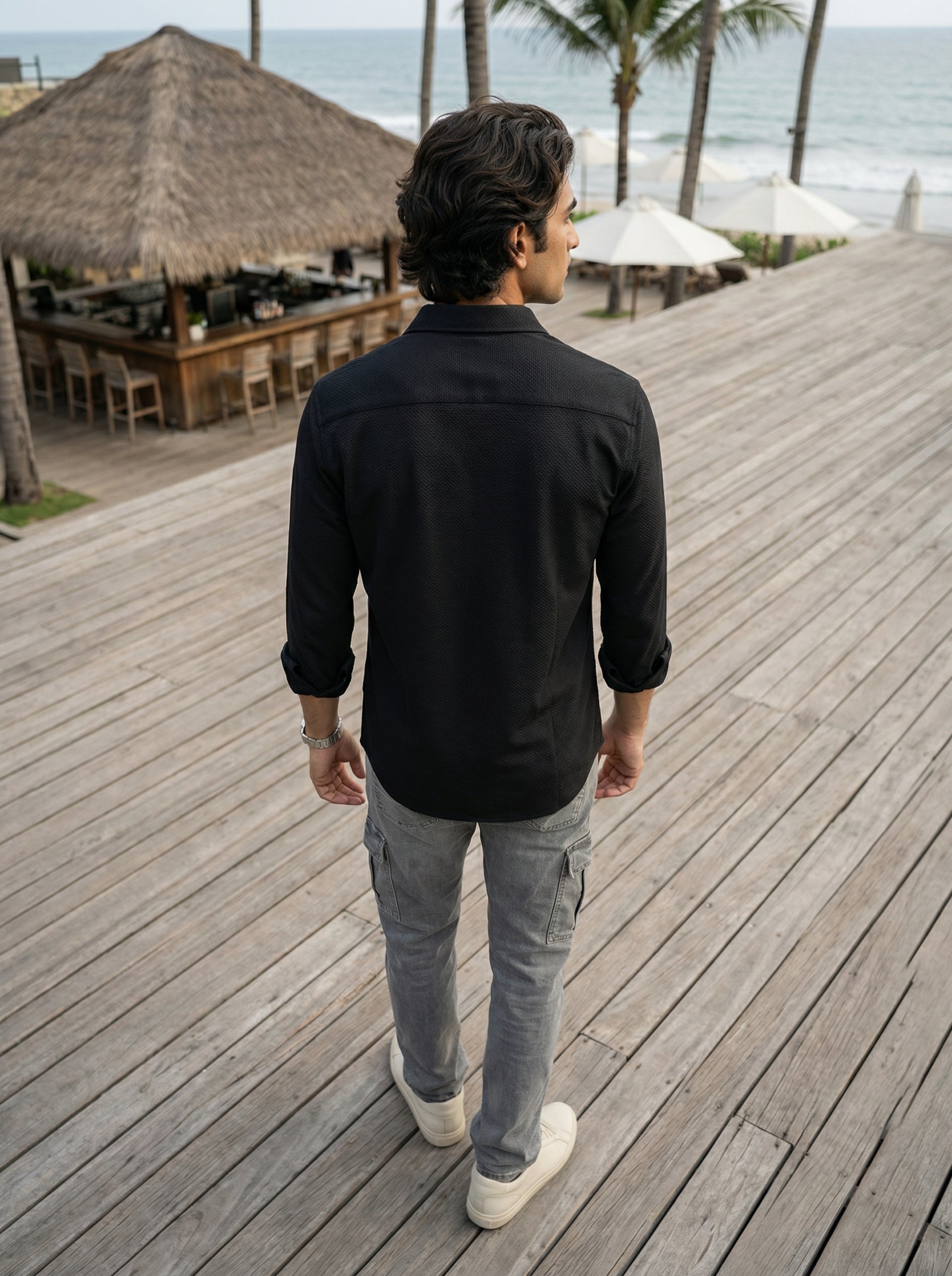 Men’s Relaxed Fit Black Dobby Lycra Shirt