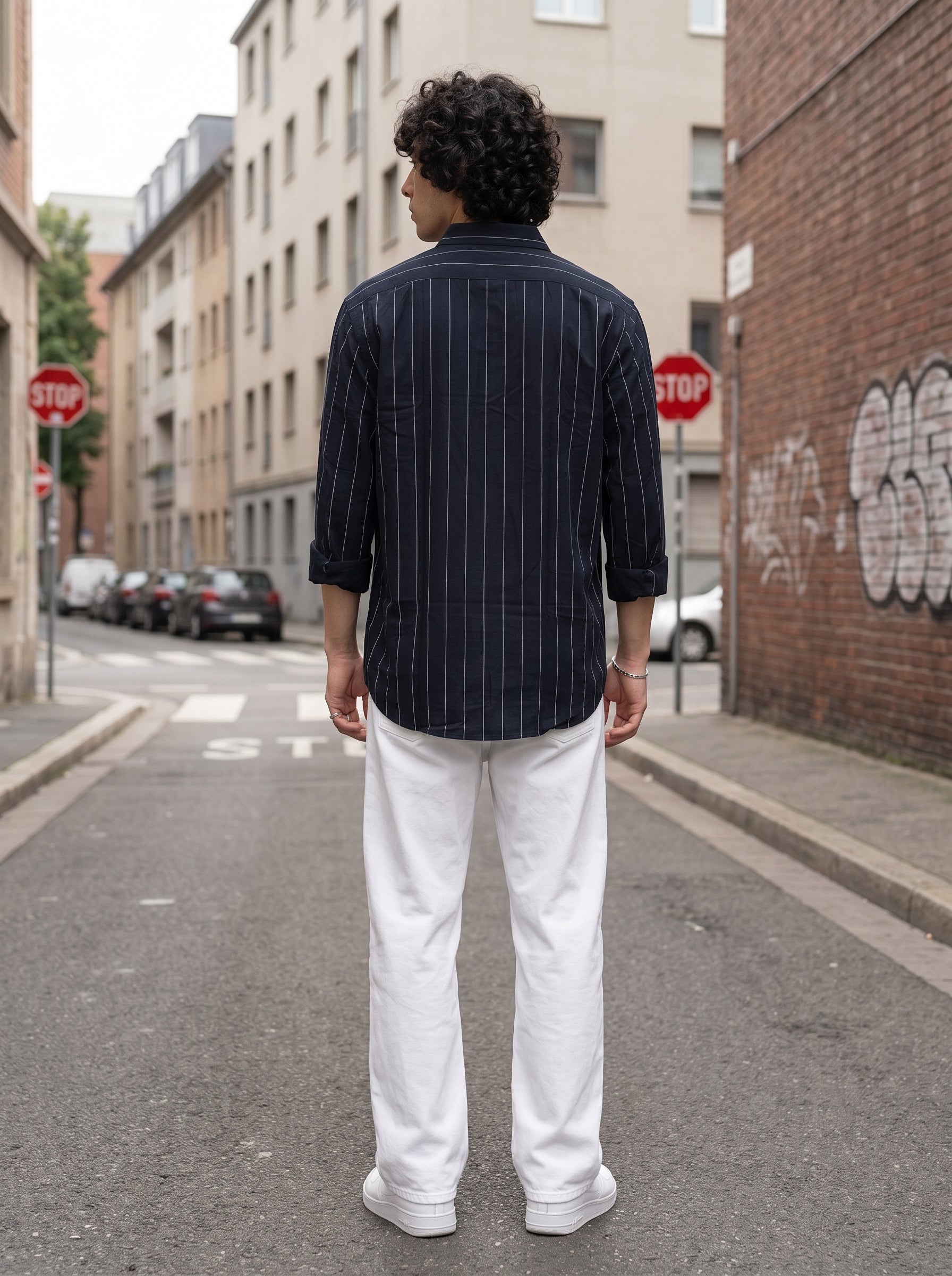 Men's Cotton Modal Stripes Navy Regular Fit Shirt