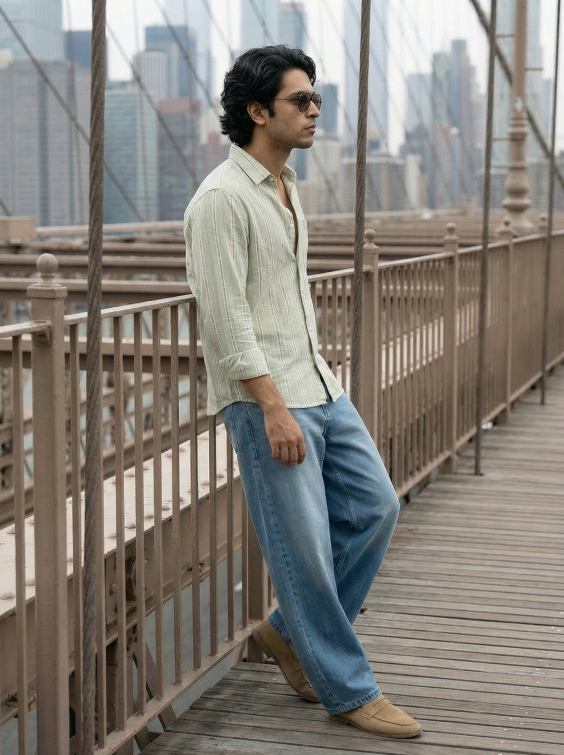 Men’s Relaxed Fit Cotton Green Check Shirt