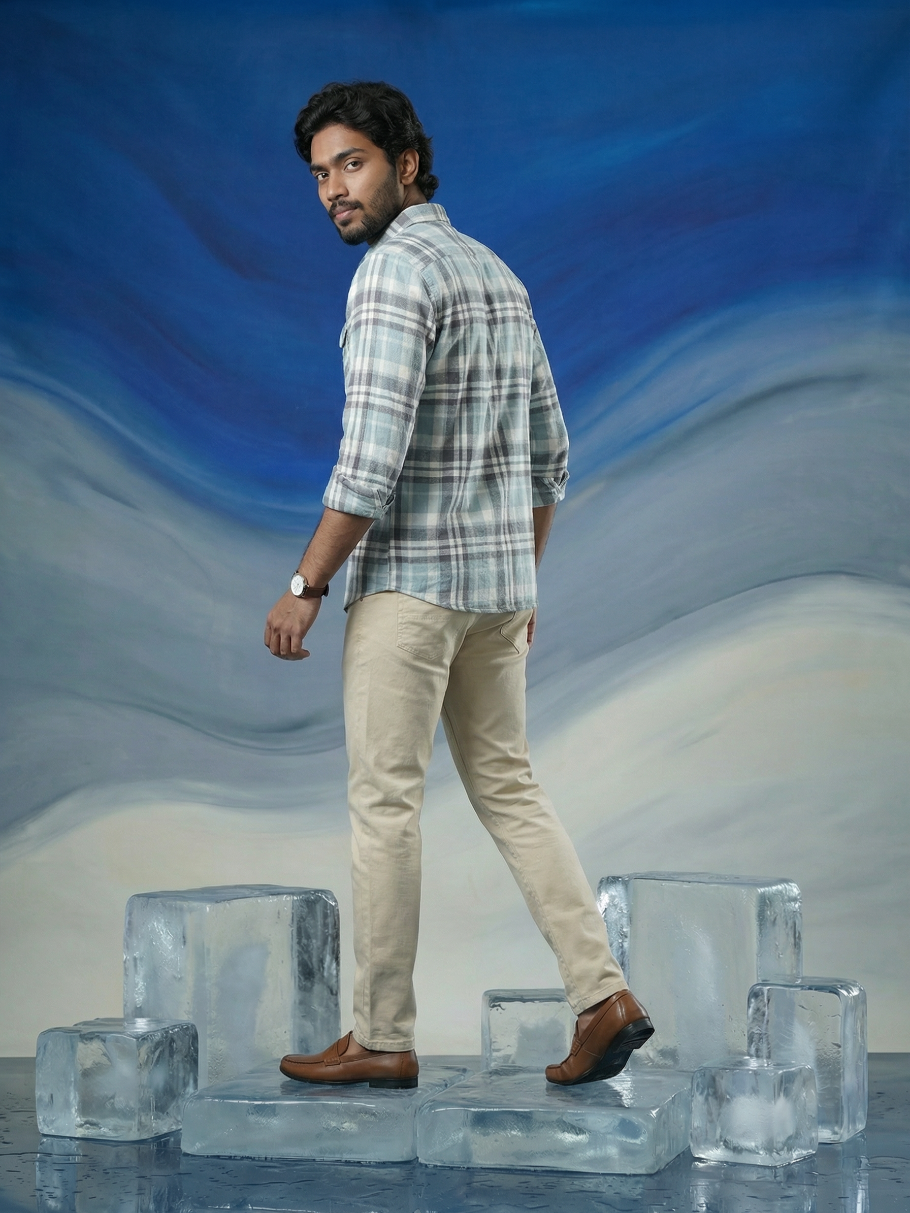 Men’s Regular Fit Grey Cotton Check Shirt