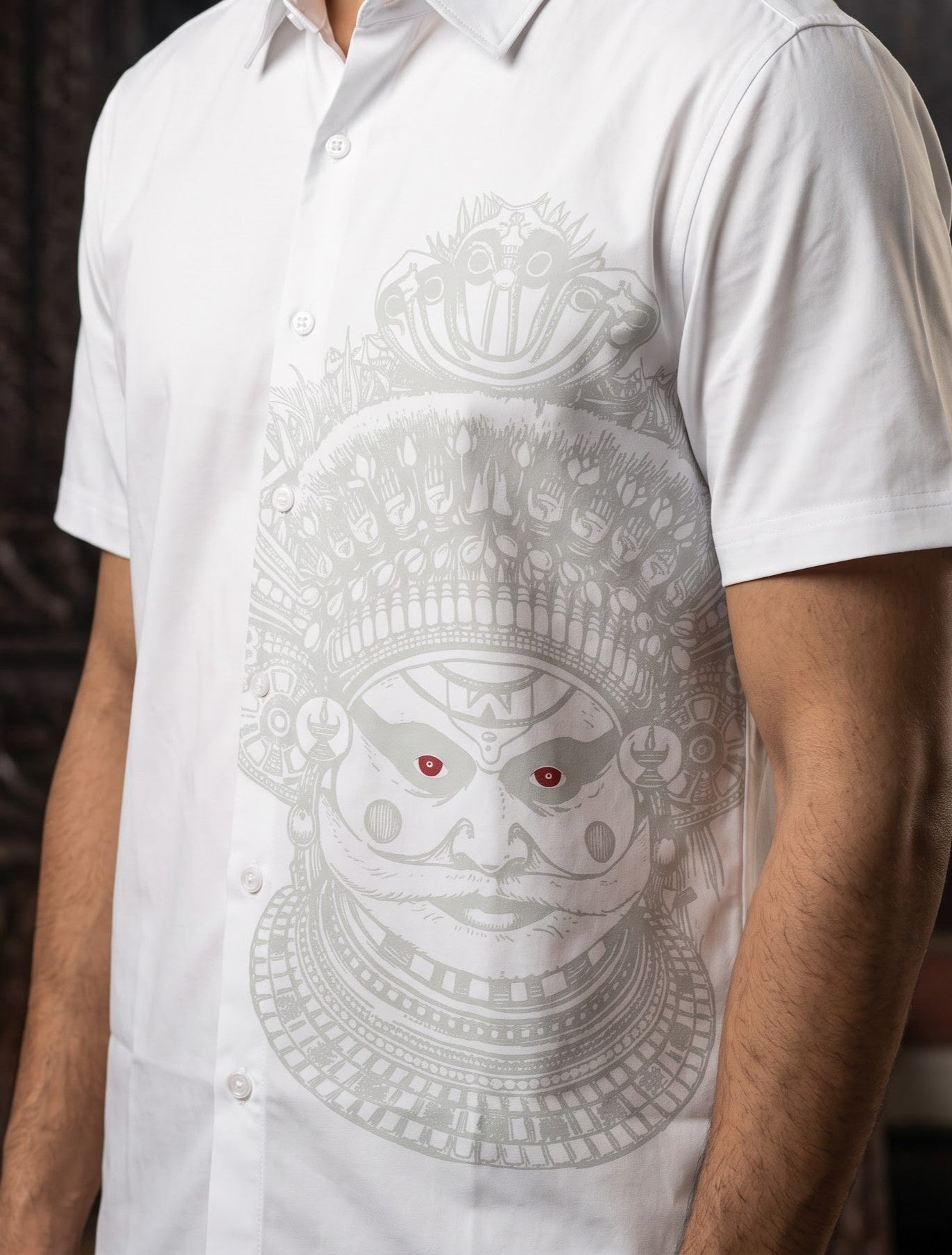 Men's Trigene Knit White Color Regular Fit Theyyam Printed Shirt