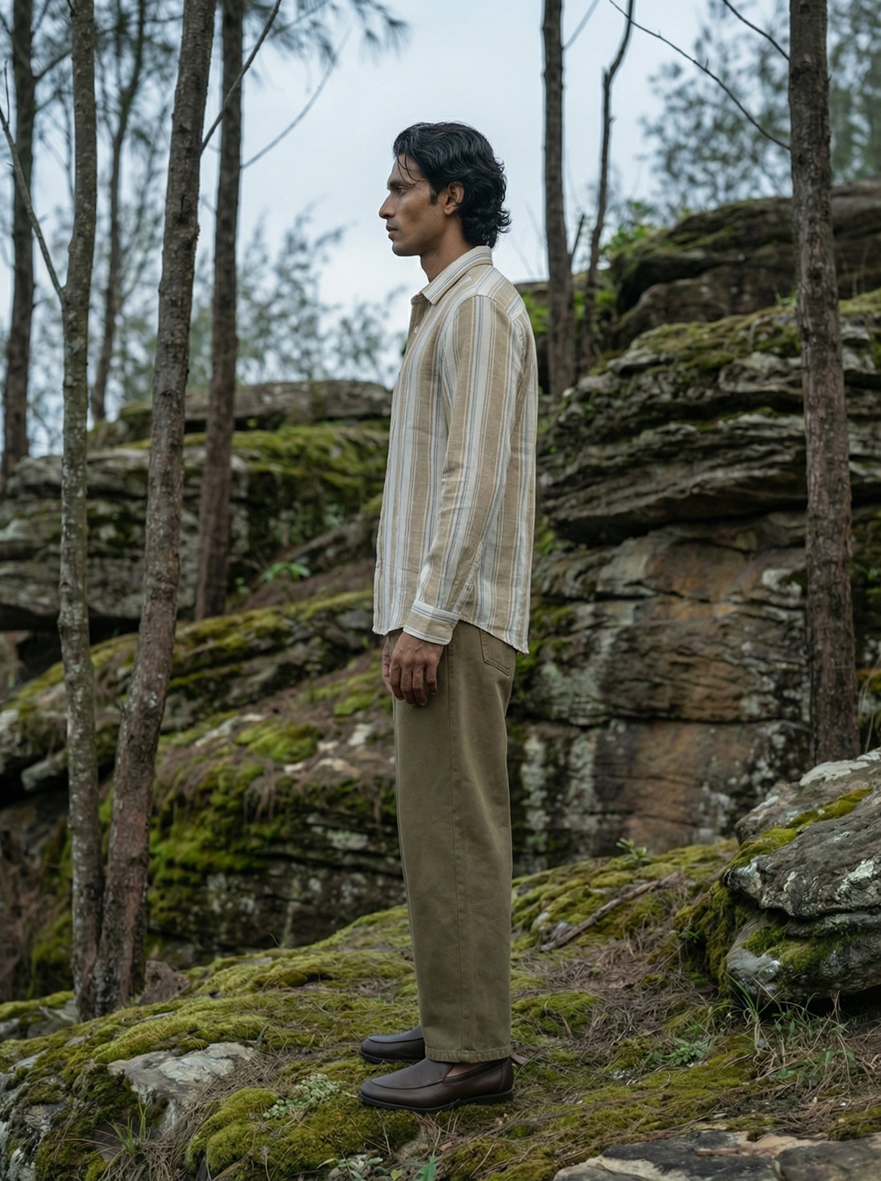 Men’s Brown Cotton Blend Oversized Textured Shirt