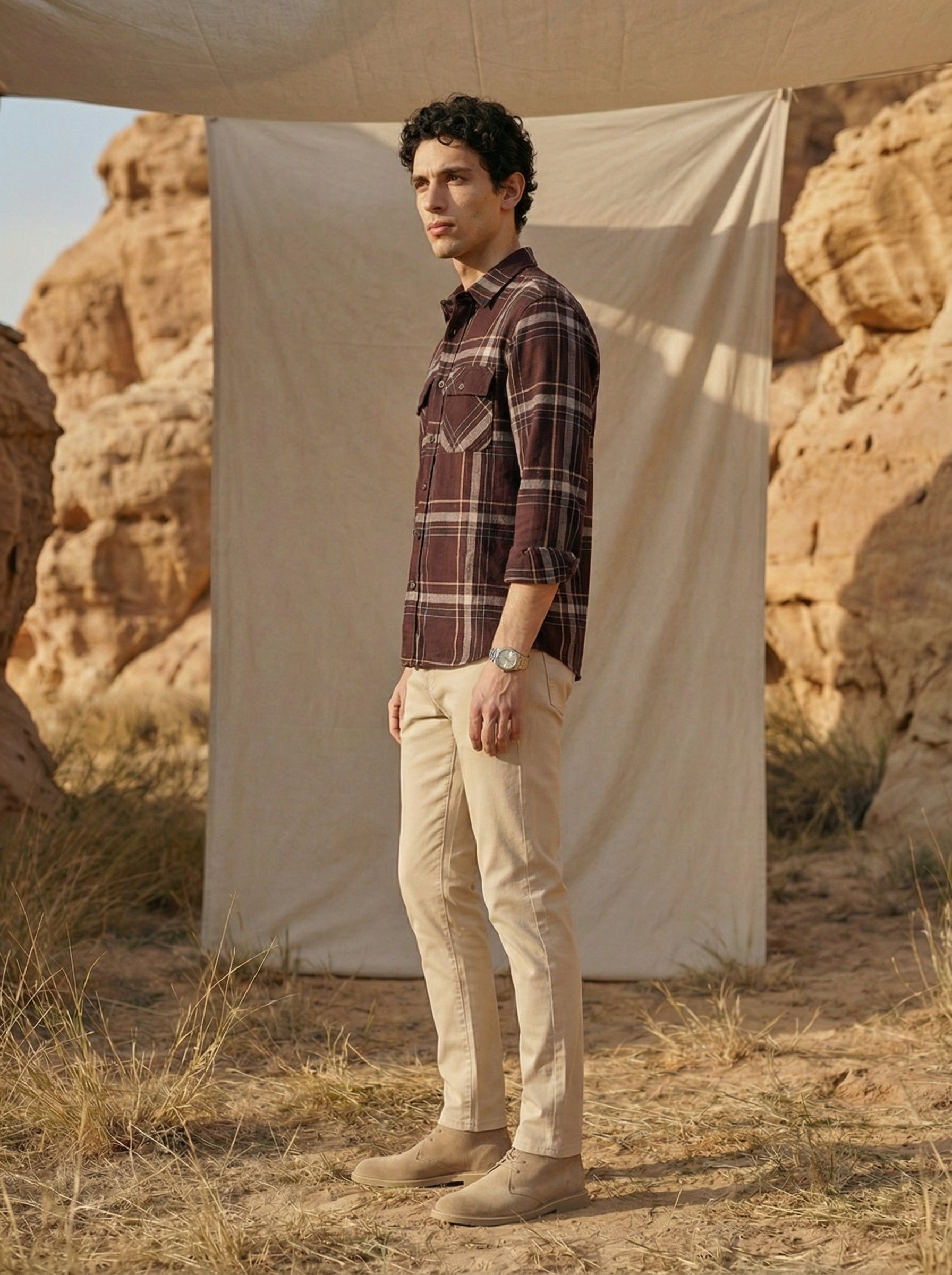 Men’s Wine Relaxed Fit Checked Shirt