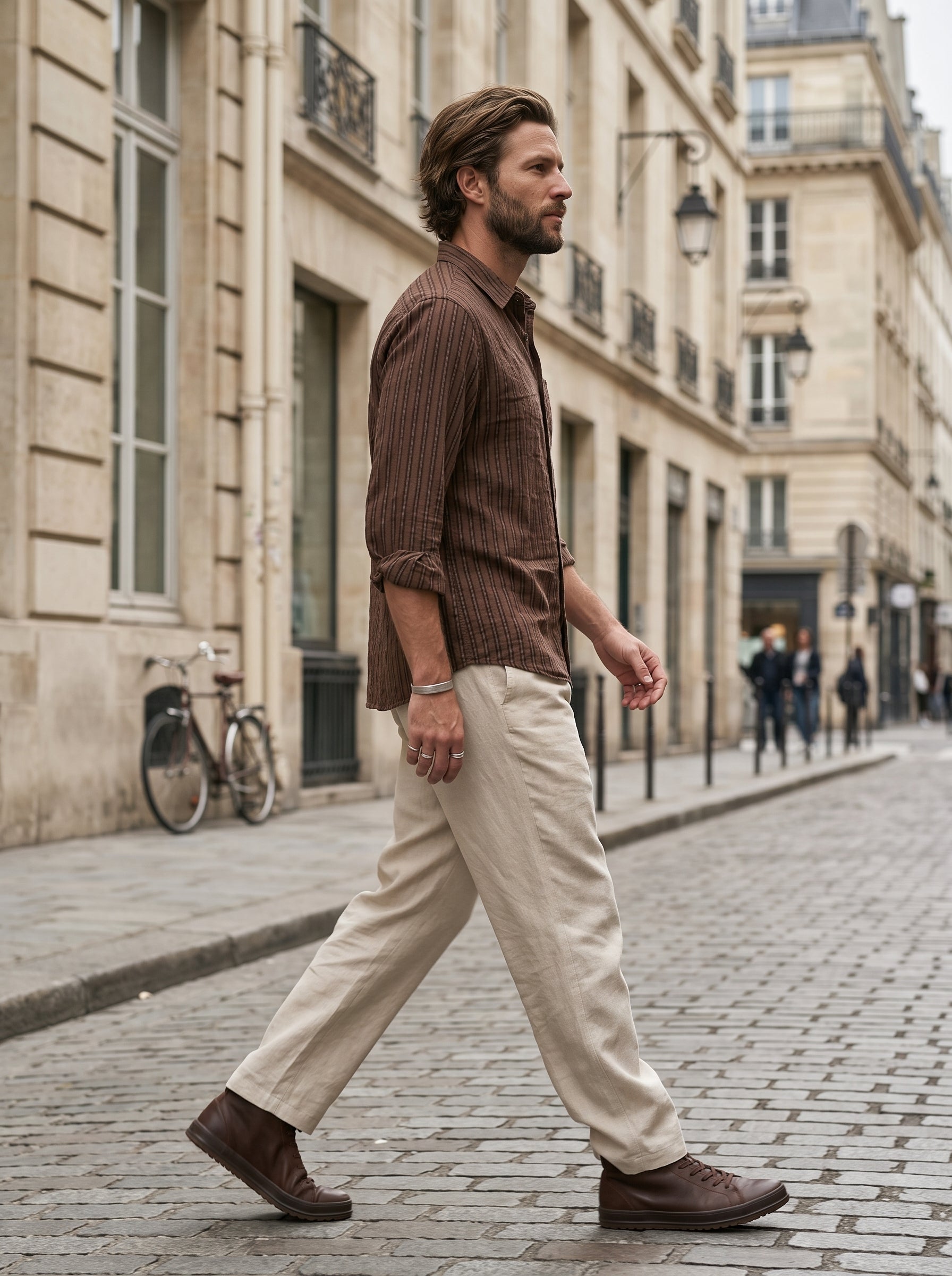 Men's Cotton Stripes Walnut Regular Fit Shirt