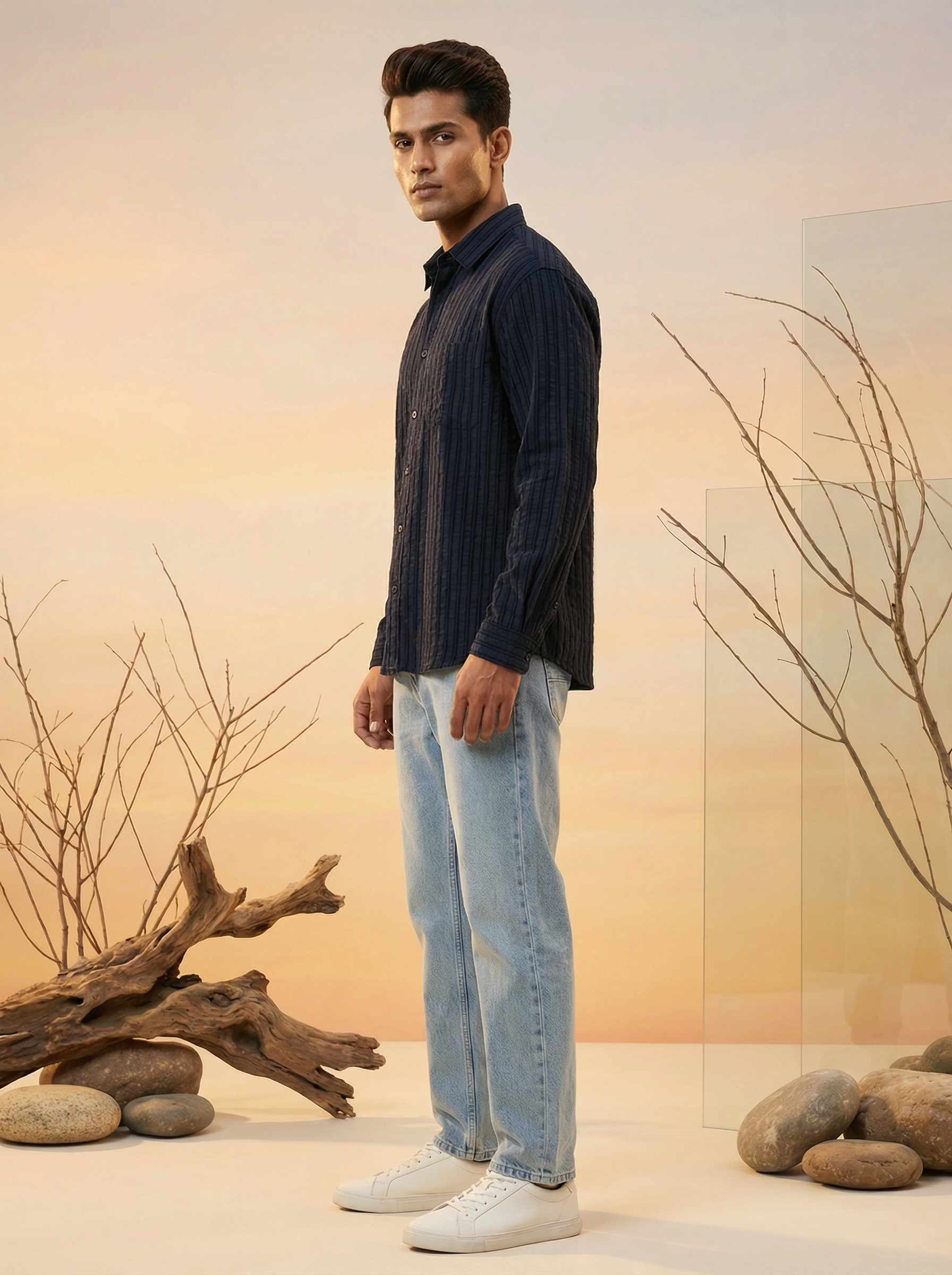 Men’s Navy Cotton Blend Oversized Shirt