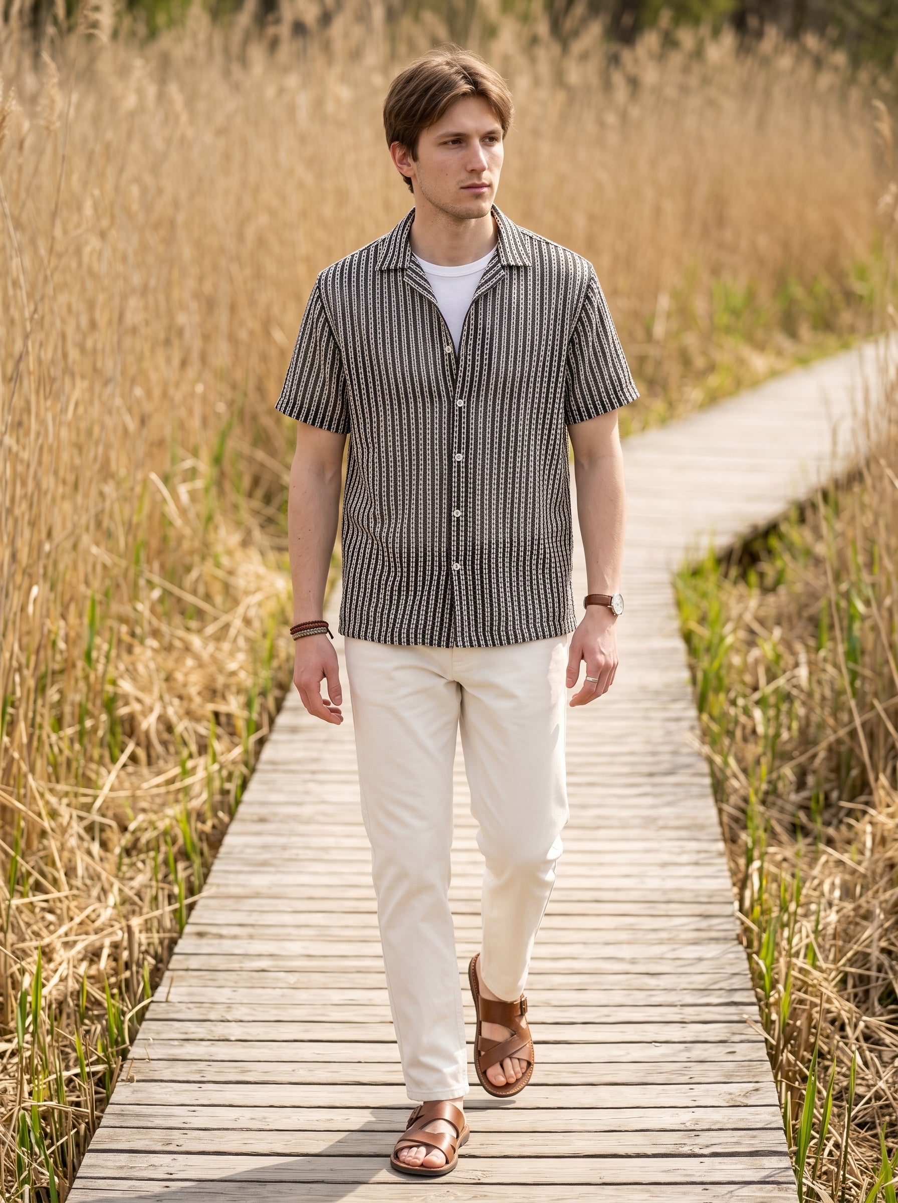 Men's Crochet Black Relaxed Fit Shirt