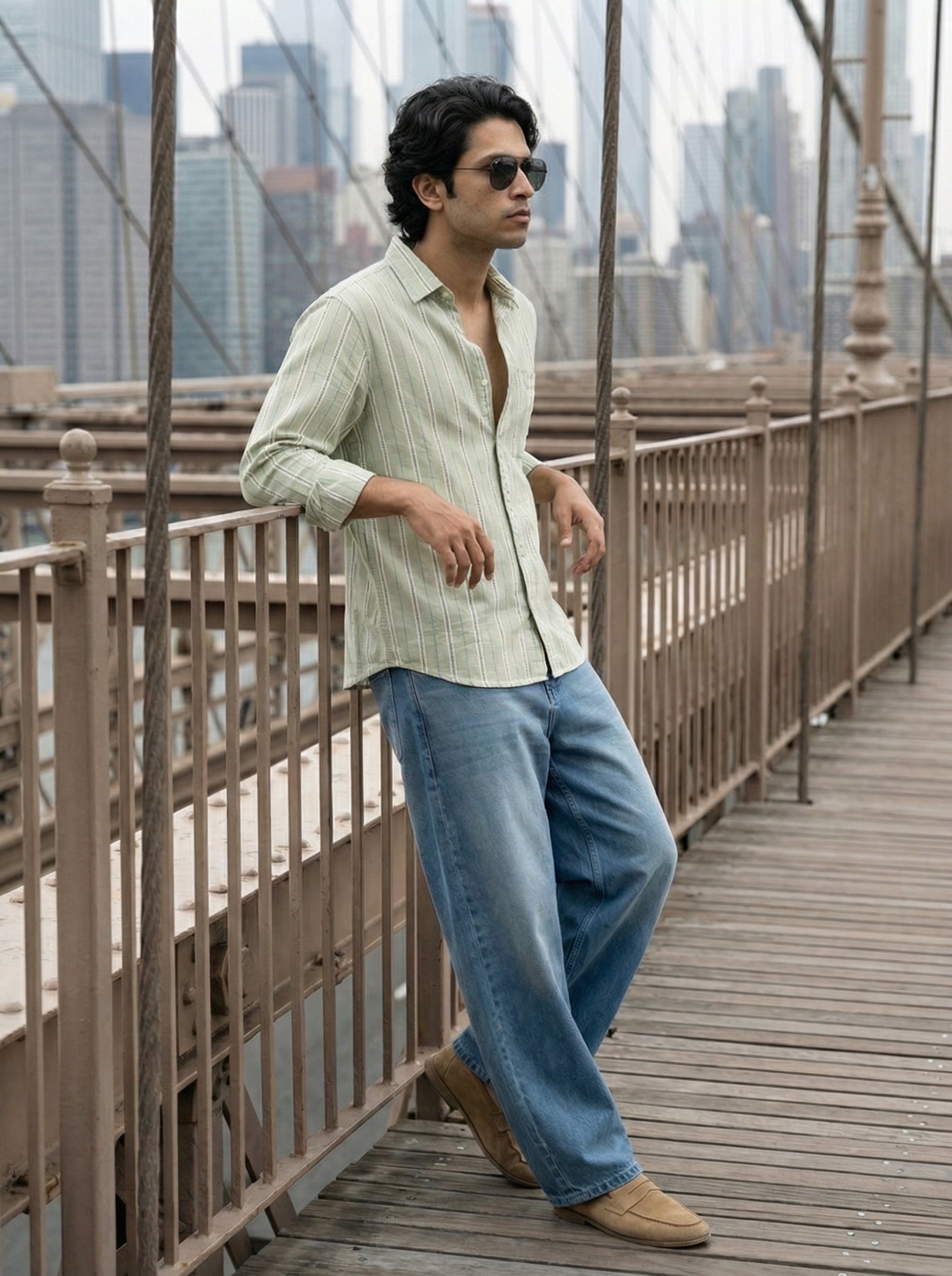 Men’s Relaxed Fit Cotton Green Check Shirt