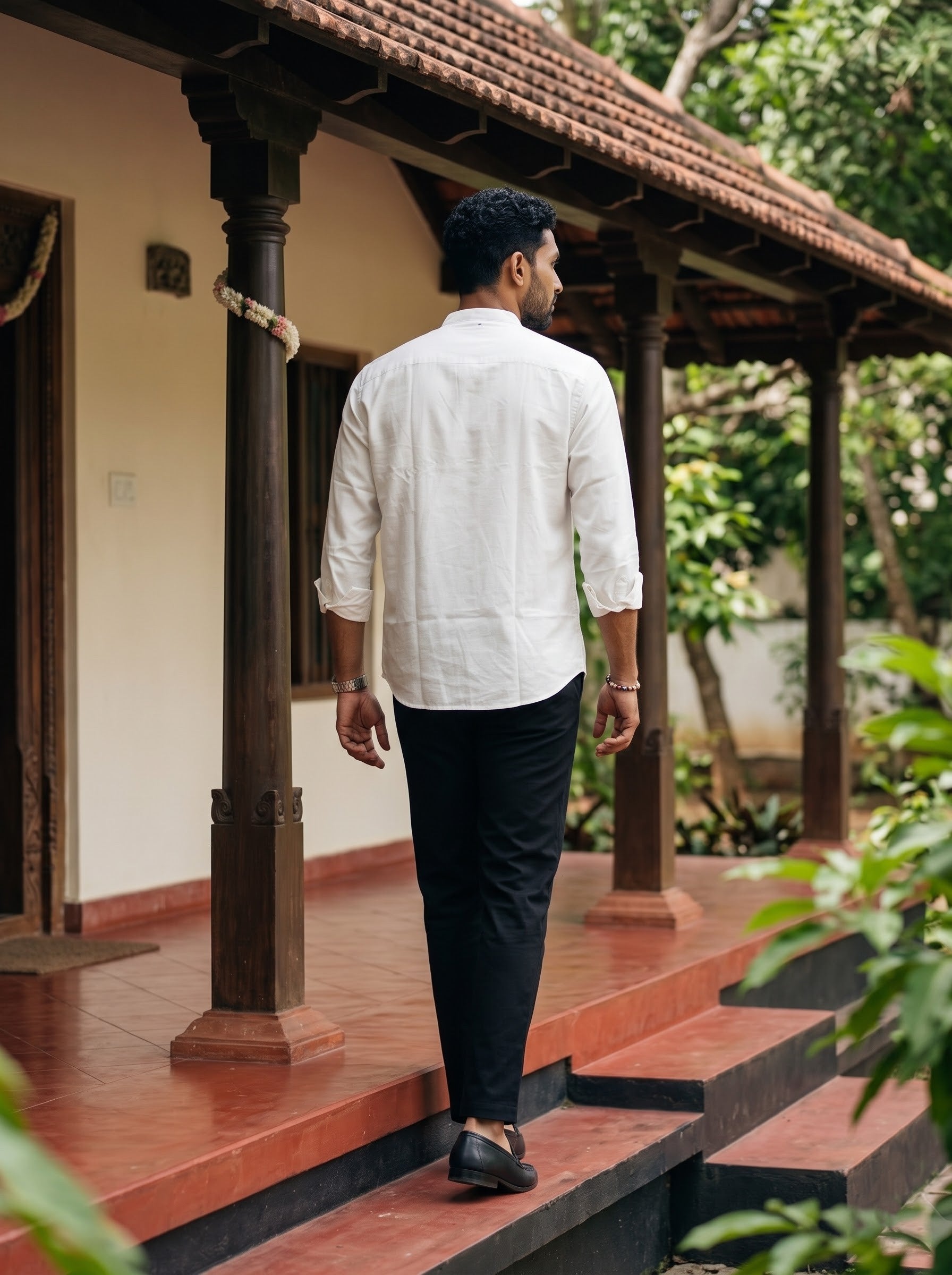 Men's White Spinning Top Embroidery Onam Special Shirt