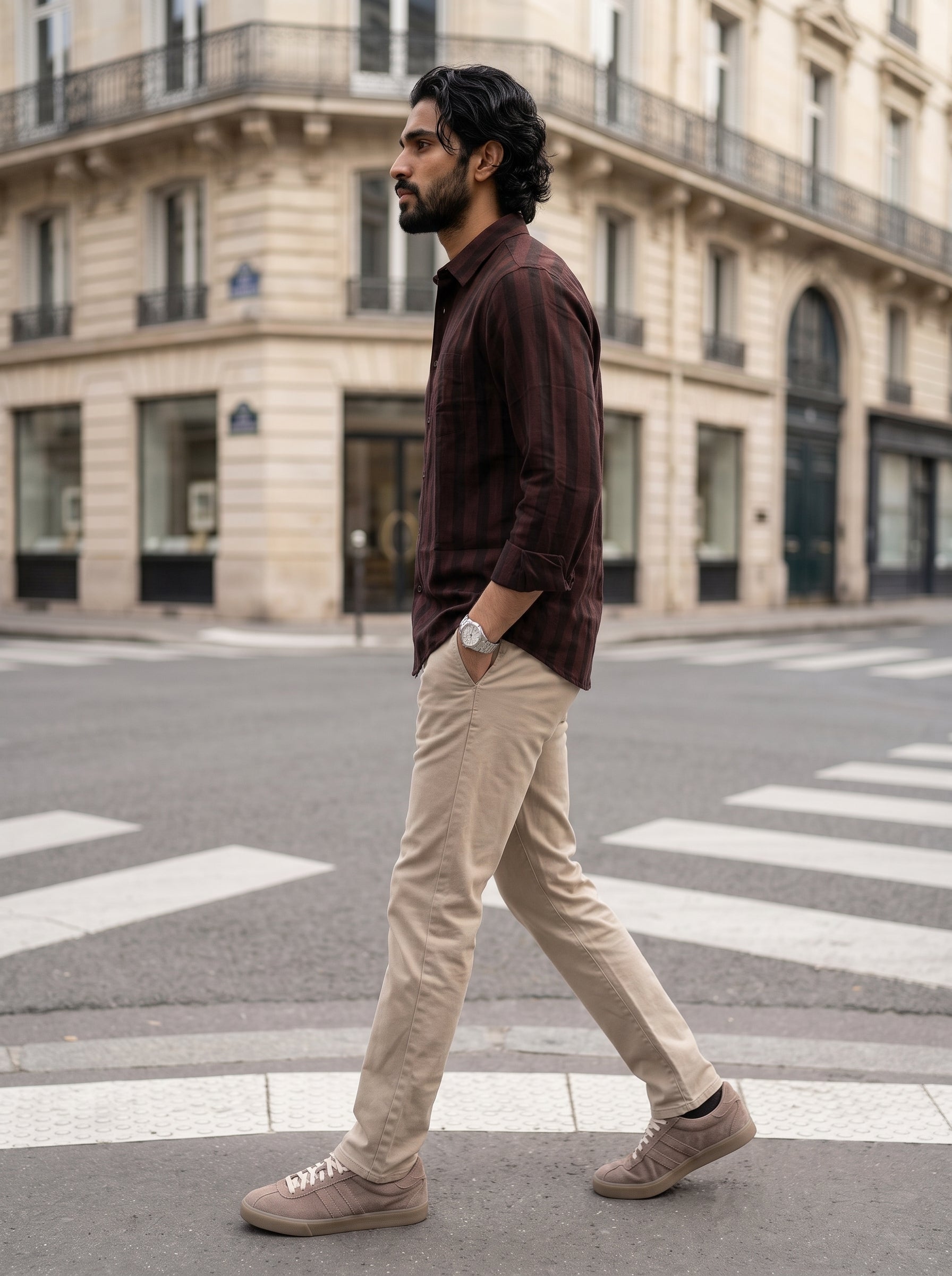Men's Cotton Stripes Copper Regular Fit Shirt