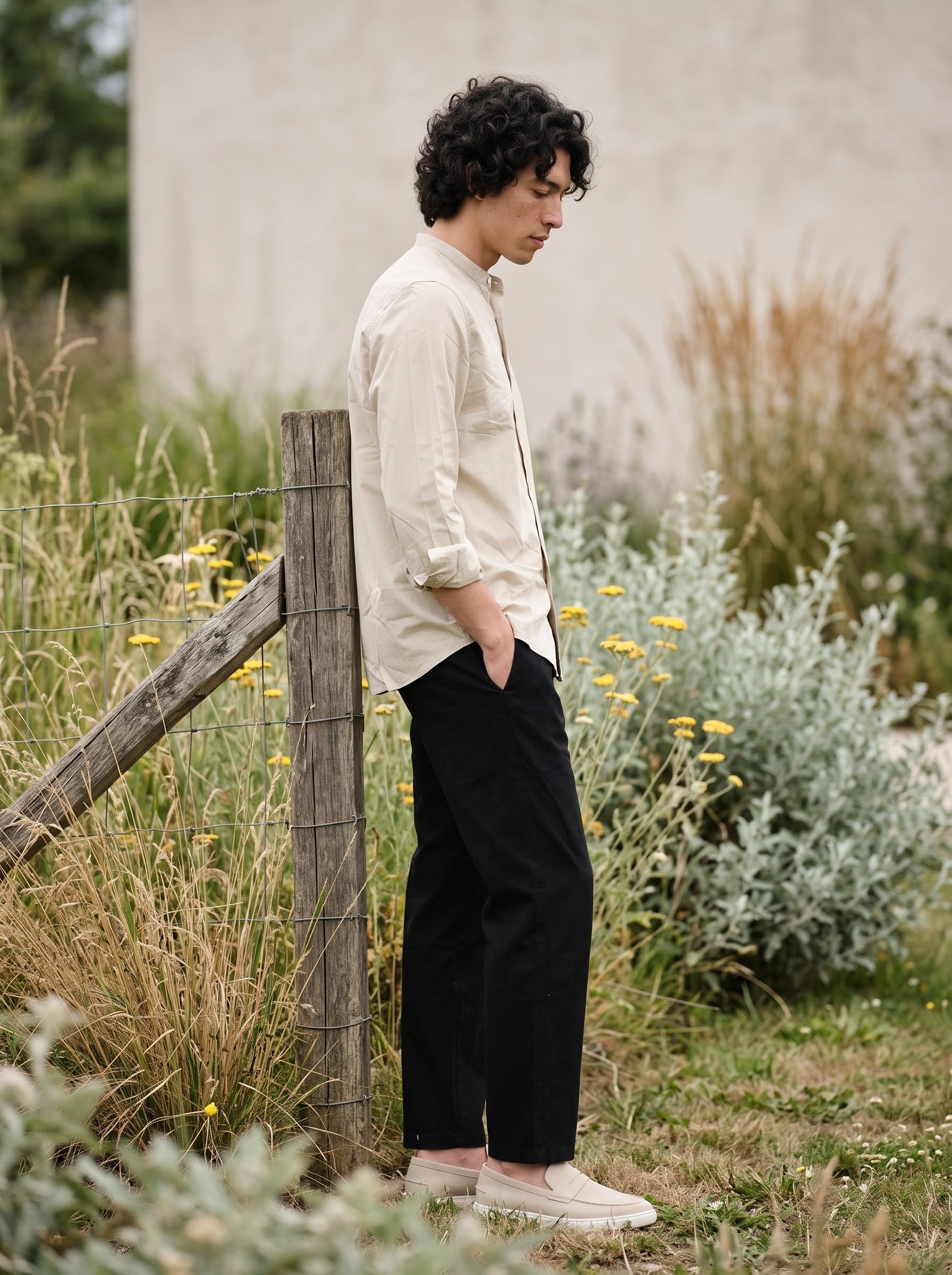 Men's Lyocell Linen Bone Color Relaxed Fit Shirt
