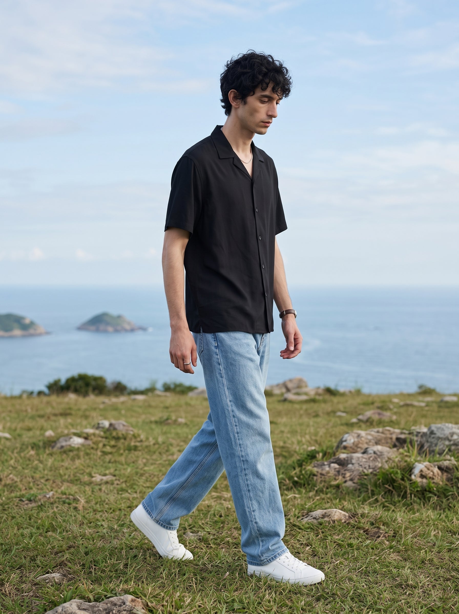Men's 100% Polyester Black Relaxed Fit Shirt