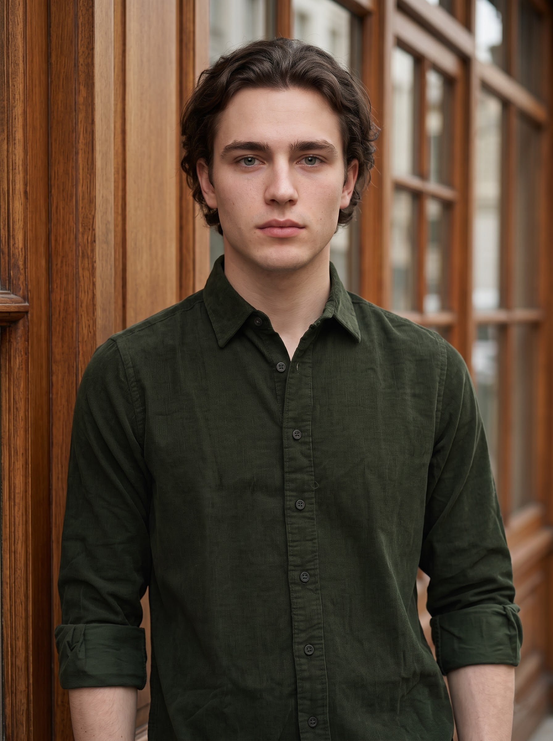 Men's Corduroy Green Regular Fit Shirt