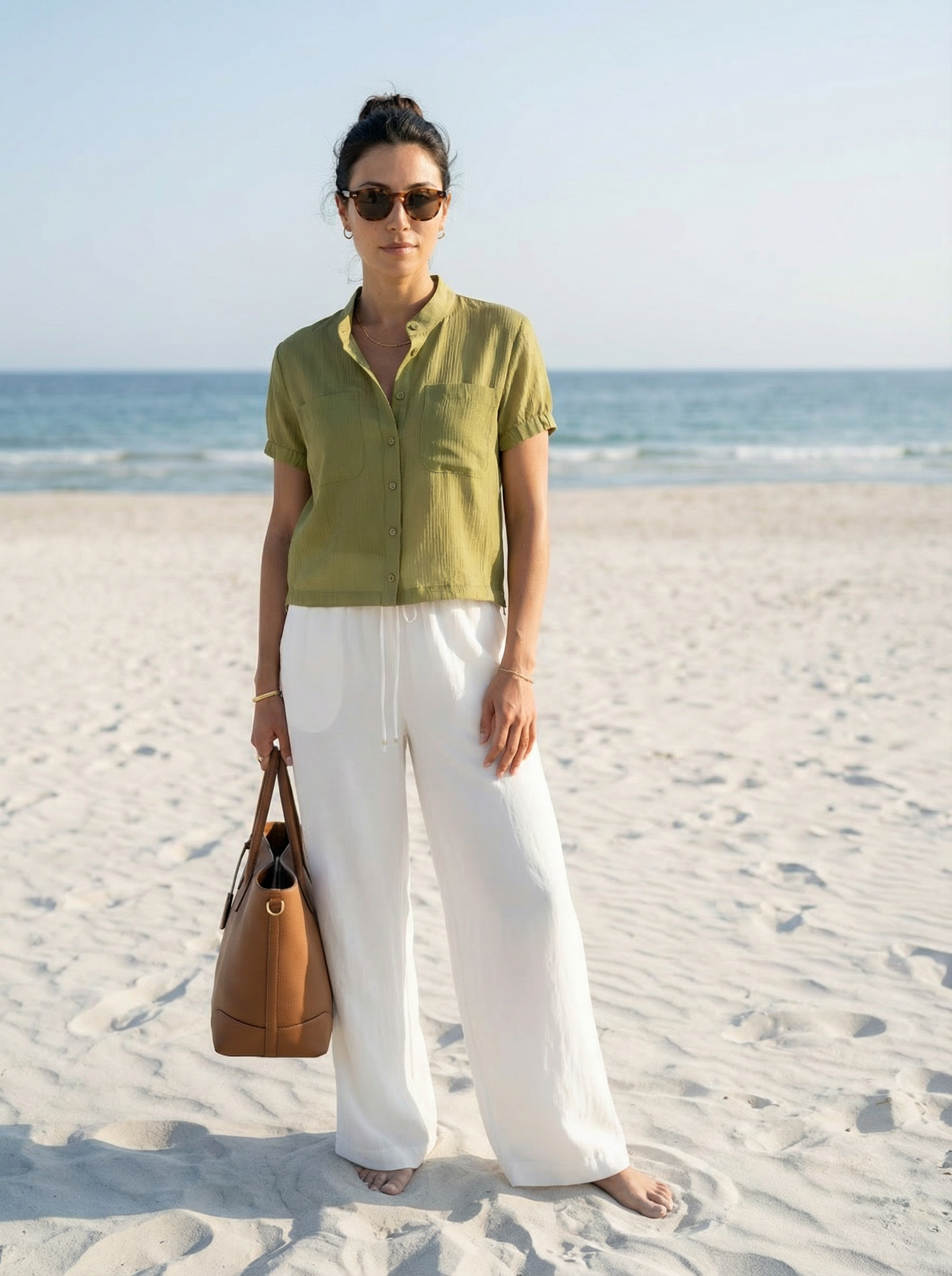 Green Regular Fit Chinese Collar Shirt