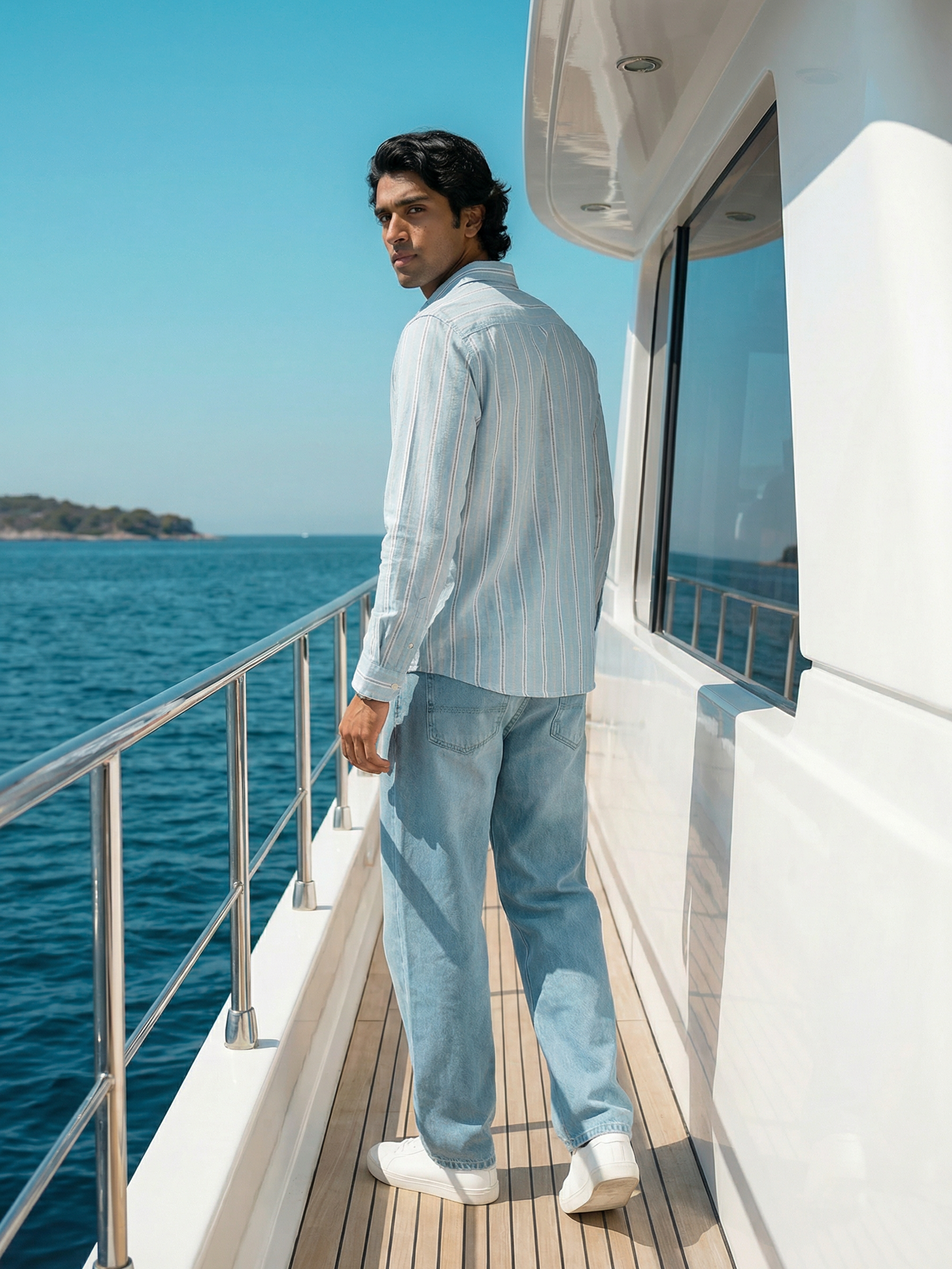Men’s Relaxed Fit Blue Cotton Check Shirt
