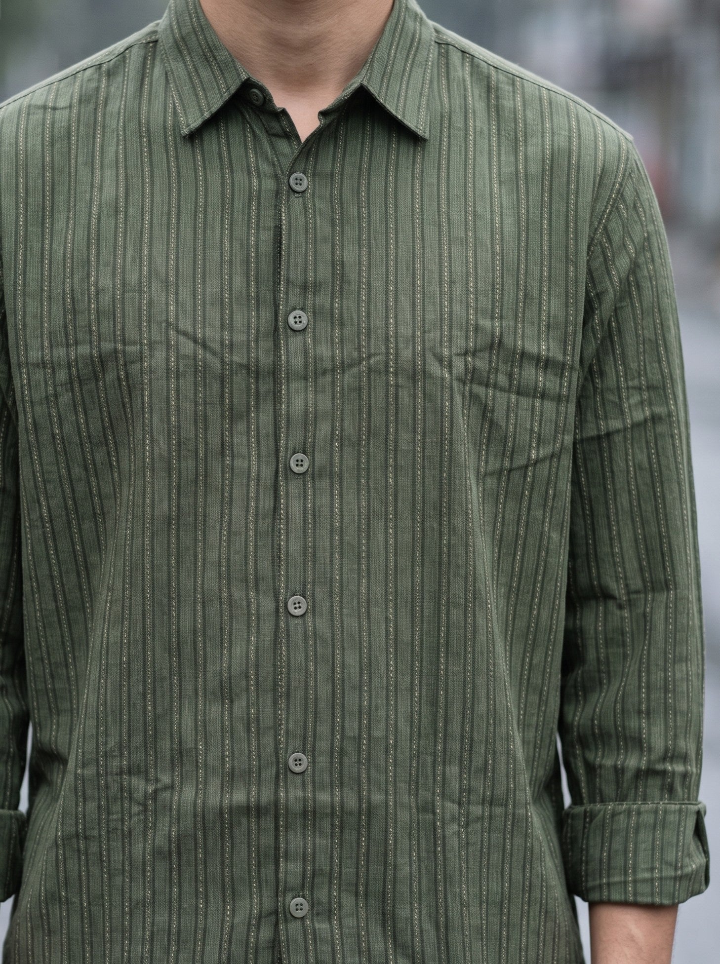 Men's Cotton Stripes Leaf Regular Fit Shirt