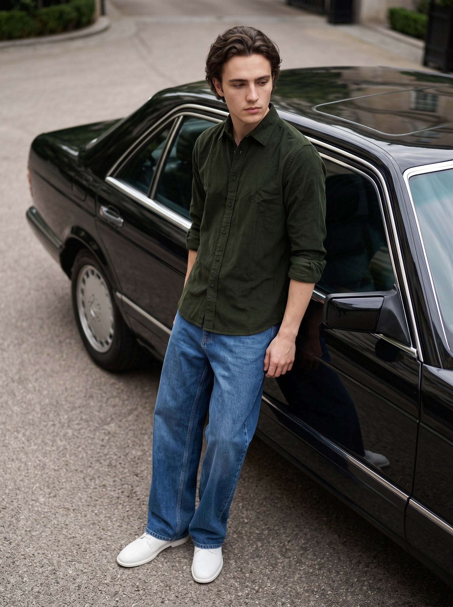 Men's Corduroy Green Regular Fit Shirt