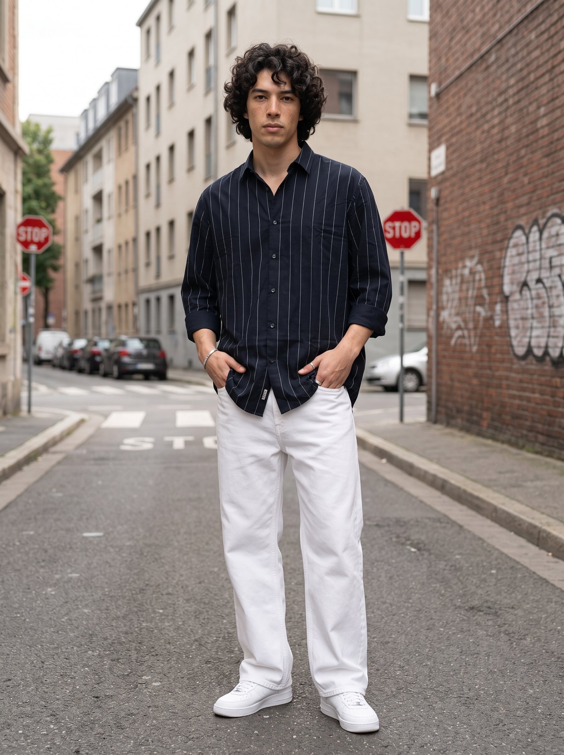 Men's Cotton Modal Stripes Navy Regular Fit Shirt