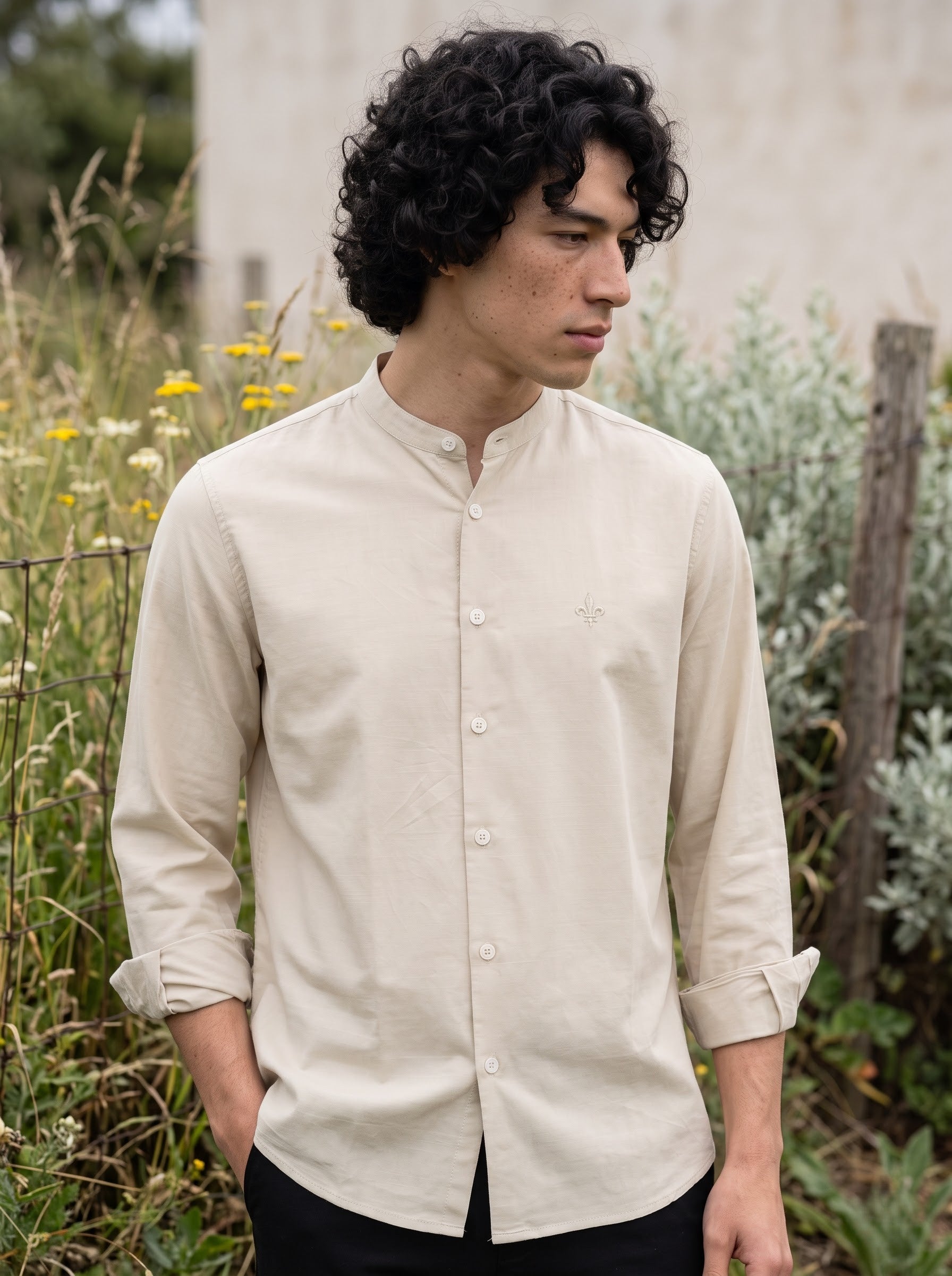 Men's Lyocell Linen Bone Color Relaxed Fit Shirt