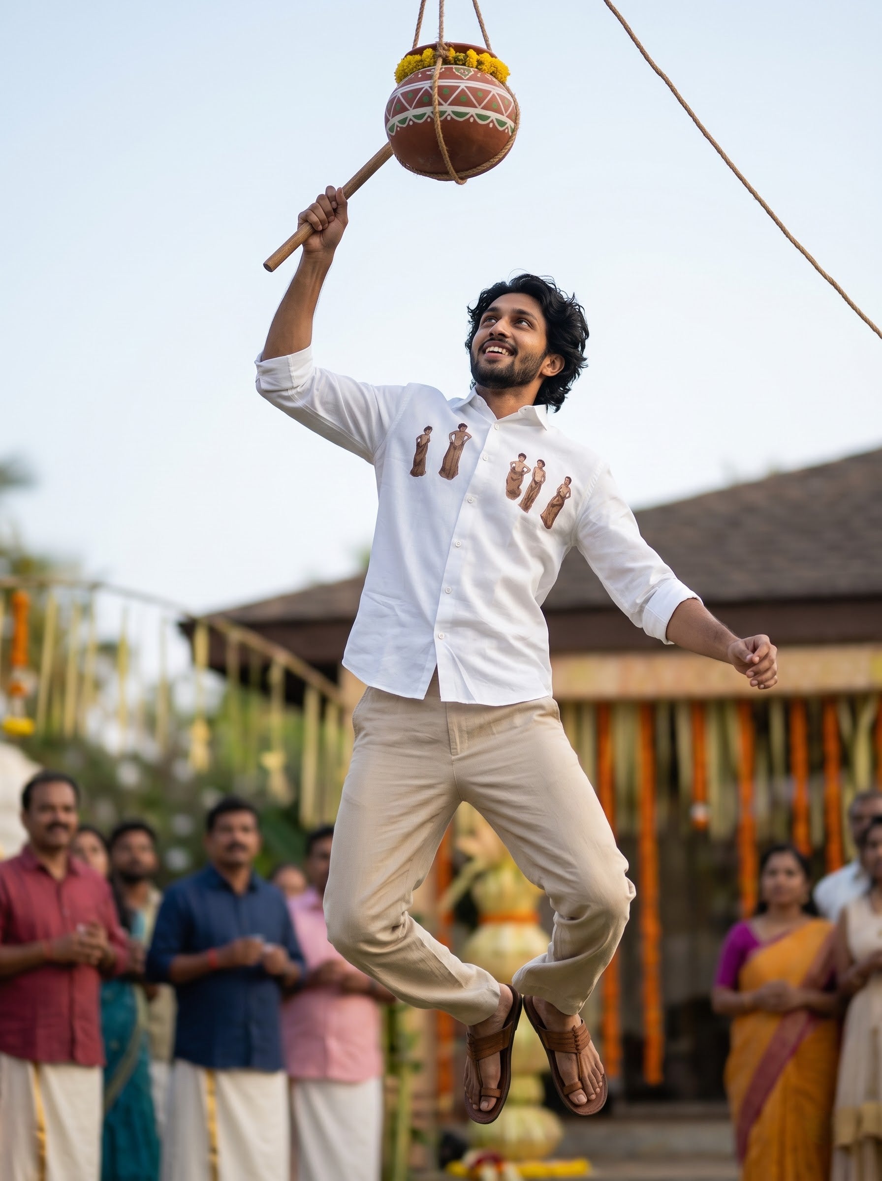 Men's Linen Slub White Stright Fit Onam Special Shirt
