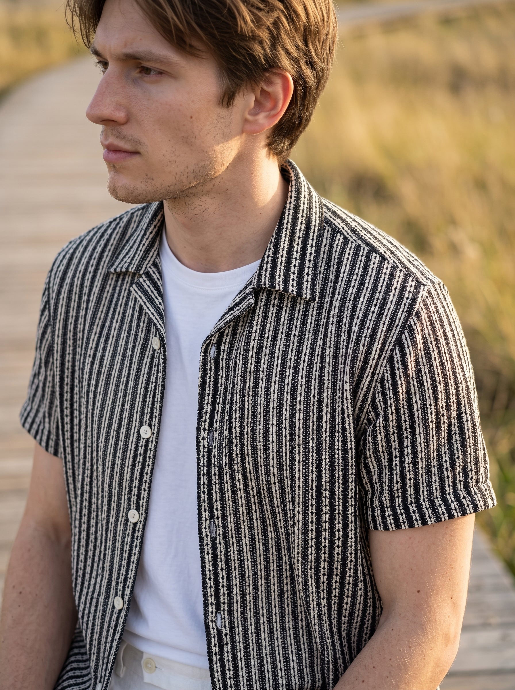 Men's Crochet Black Relaxed Fit Shirt